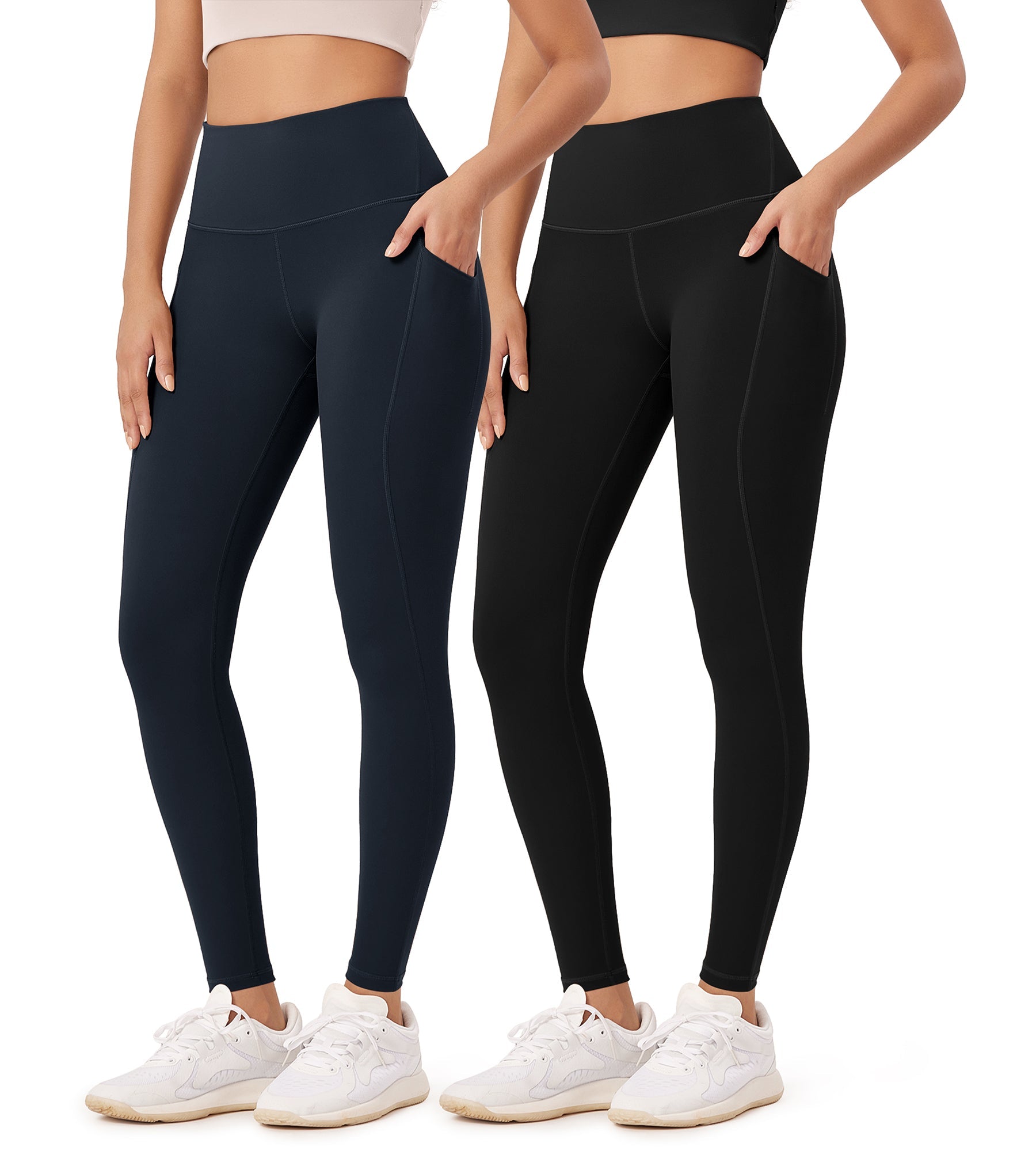 2-Pack 28 High Waist Workout Leggings with Pockets Black+Deep Navy - ododos
