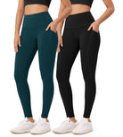 2-Pack 28 High Waist Workout Leggings with Pockets Black+Forest Teal - ododos