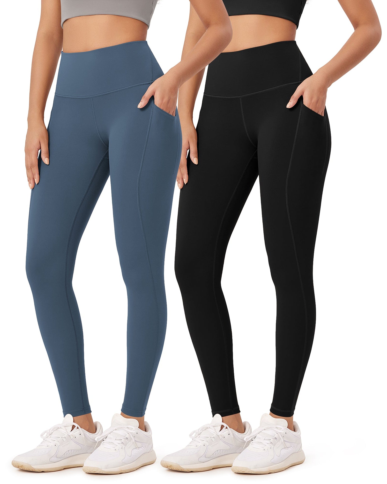 2-Pack 28 High Waist Workout Leggings with Pockets Black+Ink Blue - ododos