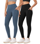 2-Pack 28 High Waist Workout Leggings with Pockets Black+Ink Blue - ododos