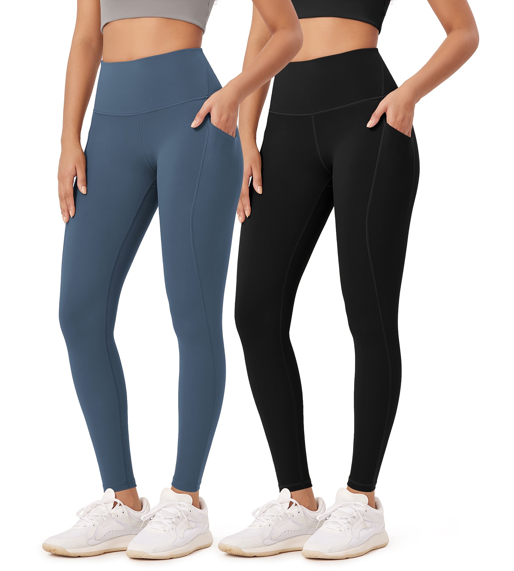 2-Pack 28 High Waist Workout Leggings with Pockets Black+Ink Blue - ododos
