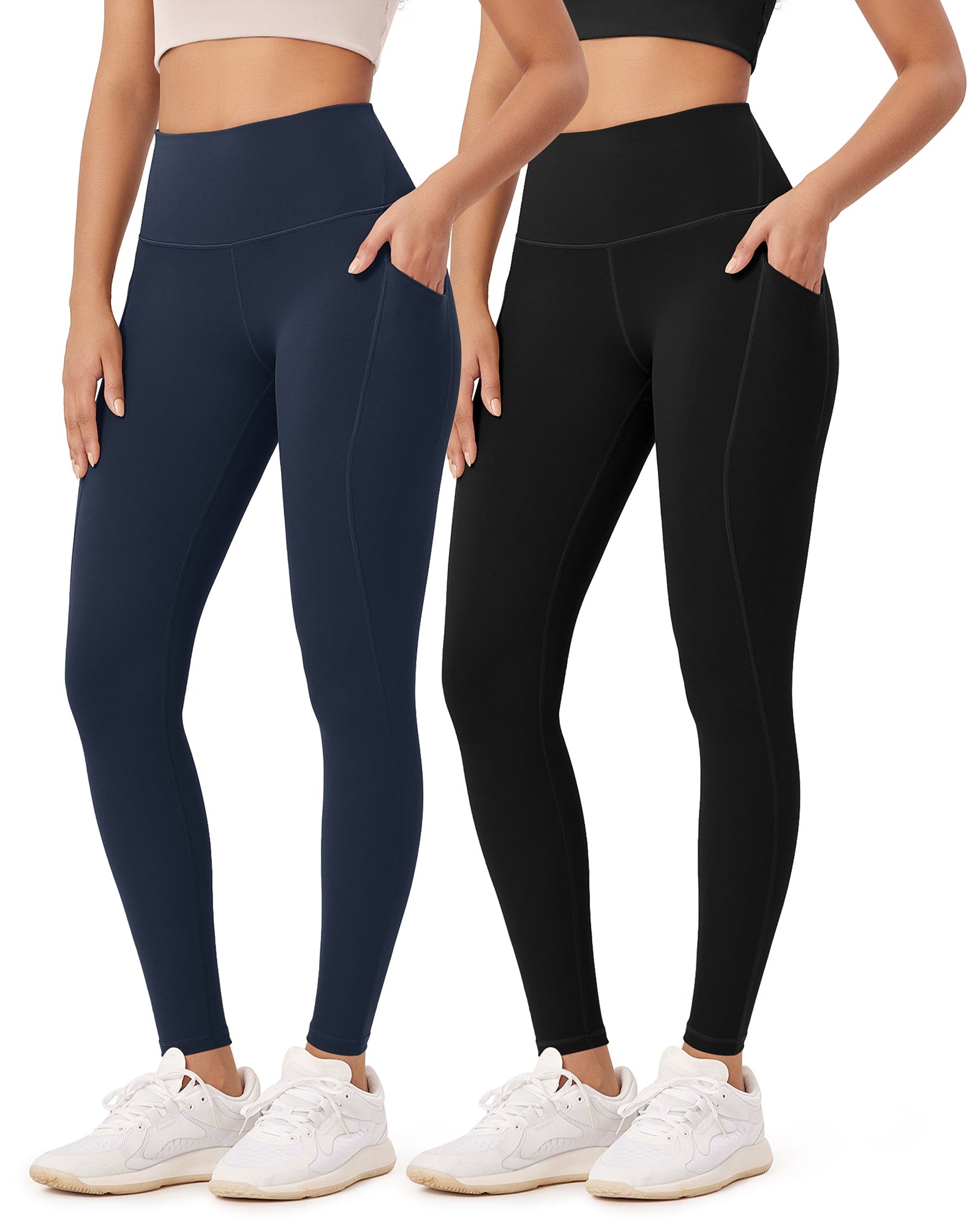 2-Pack 28 High Waist Workout Leggings with Pockets Black+Navy - ododos