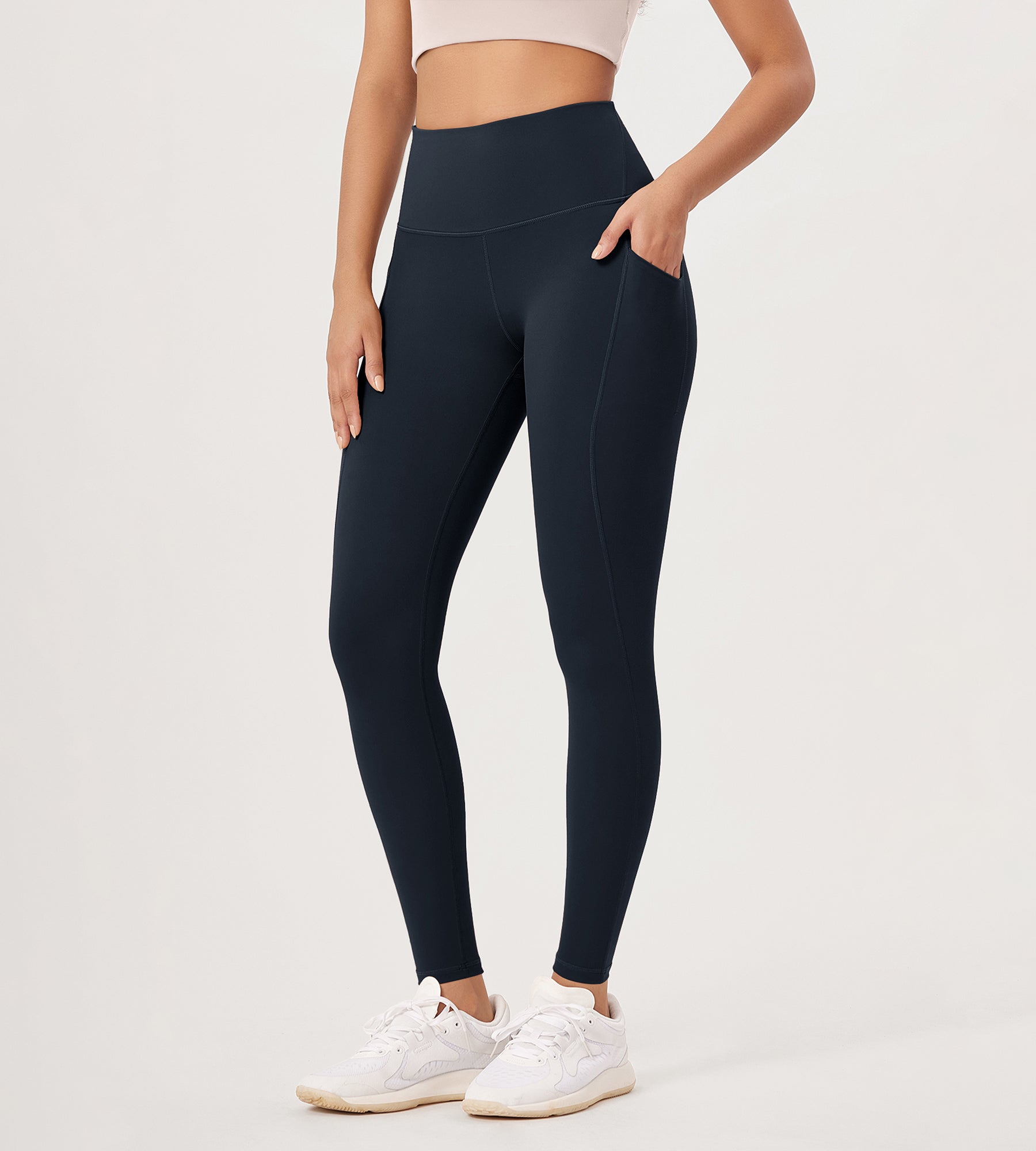 28�High Waist Workout Leggings with Pockets Deep Navy - ododos