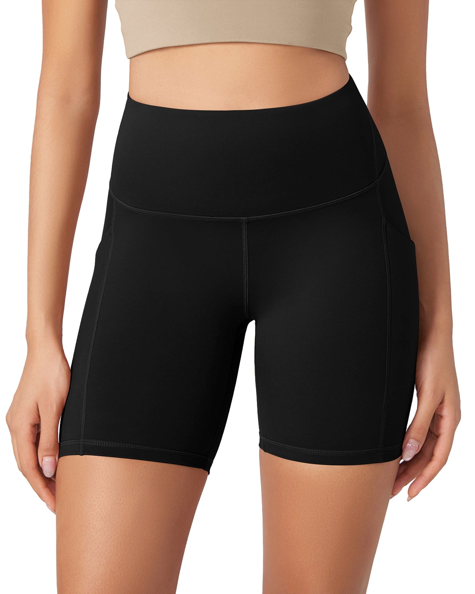 ODLEX 6 Inseam High Waist Workout Athletic Biker Shorts with Pockets Black - ododos