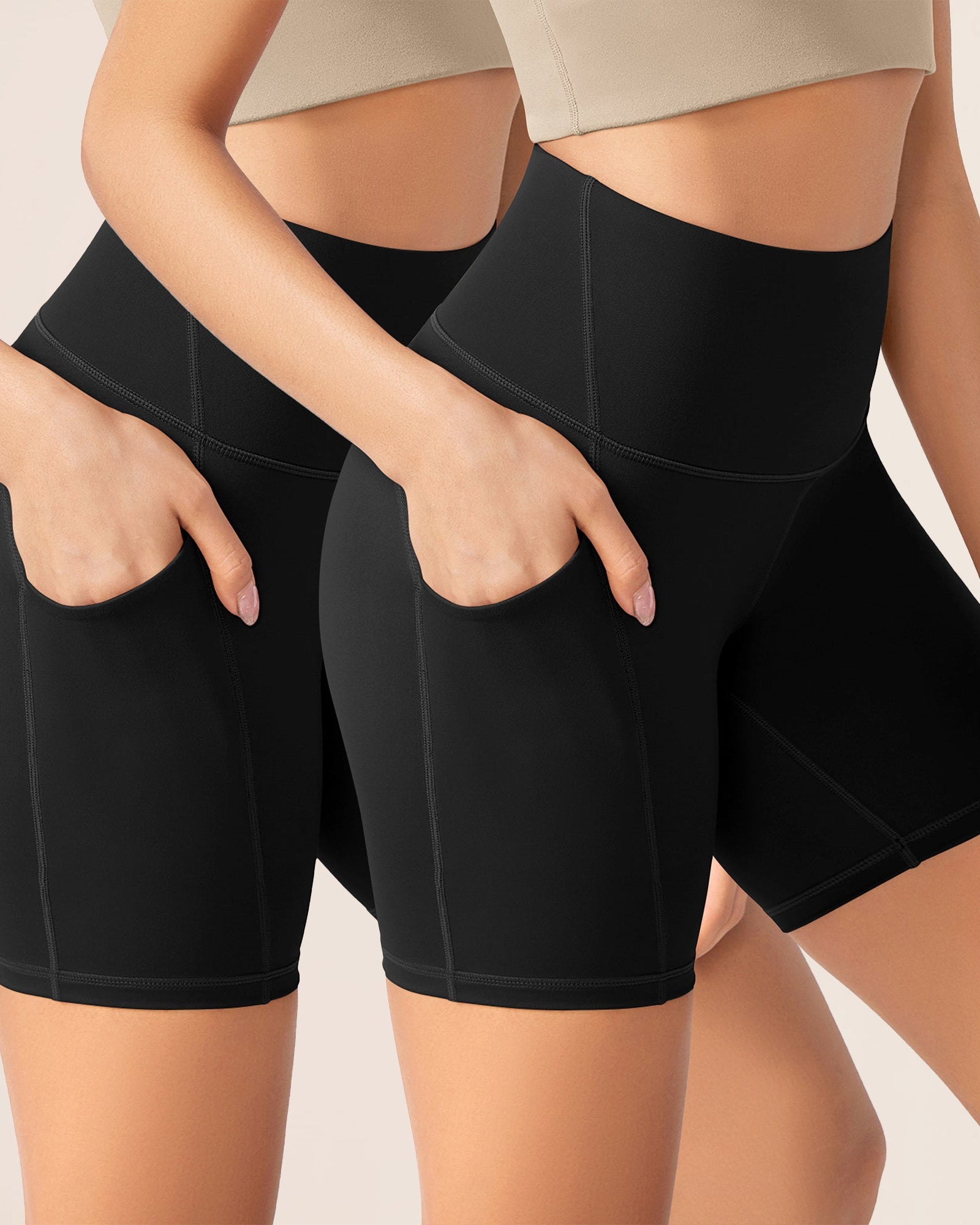 ODLEX 2-Pack 6 Inseam High Waist Workout Athletic Biker Shorts with Pockets Black+Black - ododos