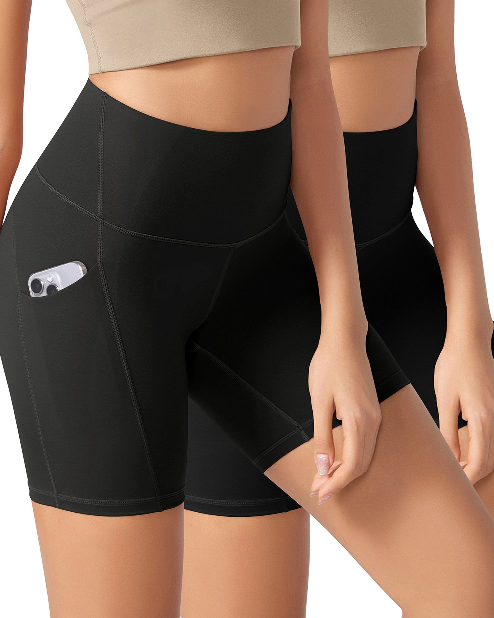 ODLEX 2-Pack 6 Inseam High Waist Workout Athletic Biker Shorts with Pockets - ododos