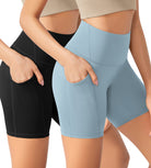 ODLEX 2-Pack 6 Inseam High Waist Workout Athletic Biker Shorts with Pockets Black+chambray - ododos