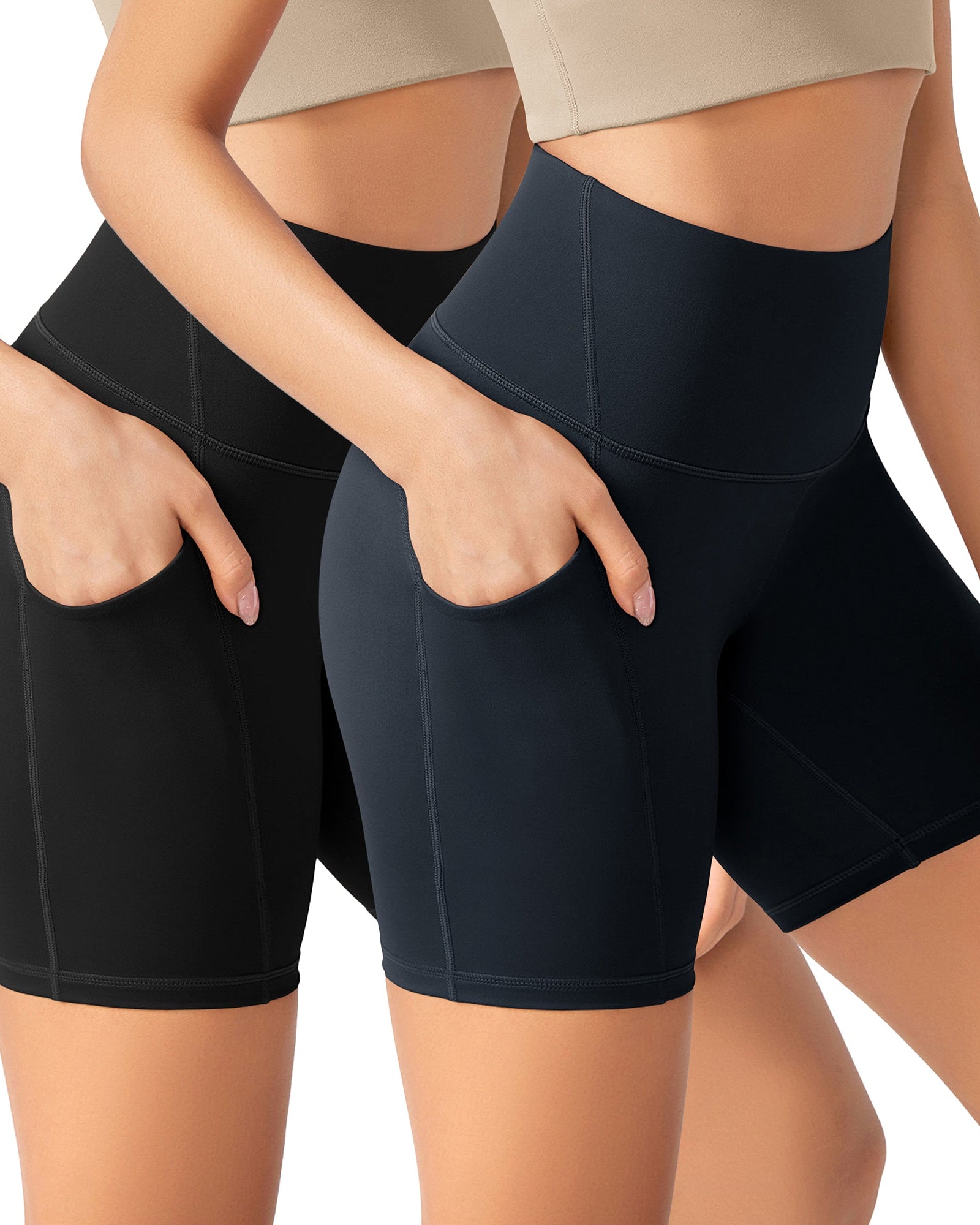 ODLEX 2-Pack 6 Inseam High Waist Workout Athletic Biker Shorts with Pockets Black+Deep Navy - ododos