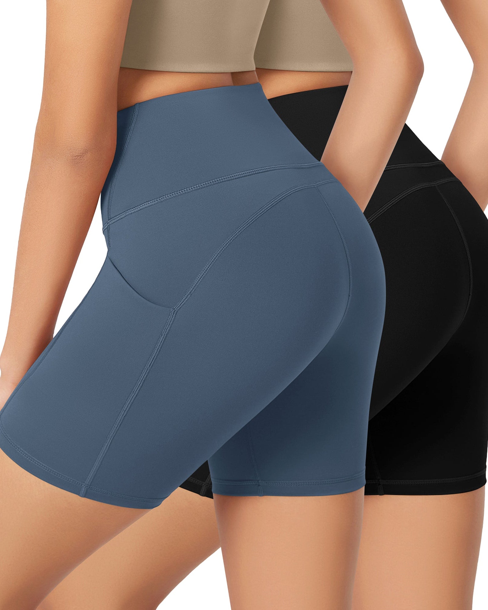 ODLEX 2-Pack 6 Inseam High Waist Workout Athletic Biker Shorts with Pockets - ododos