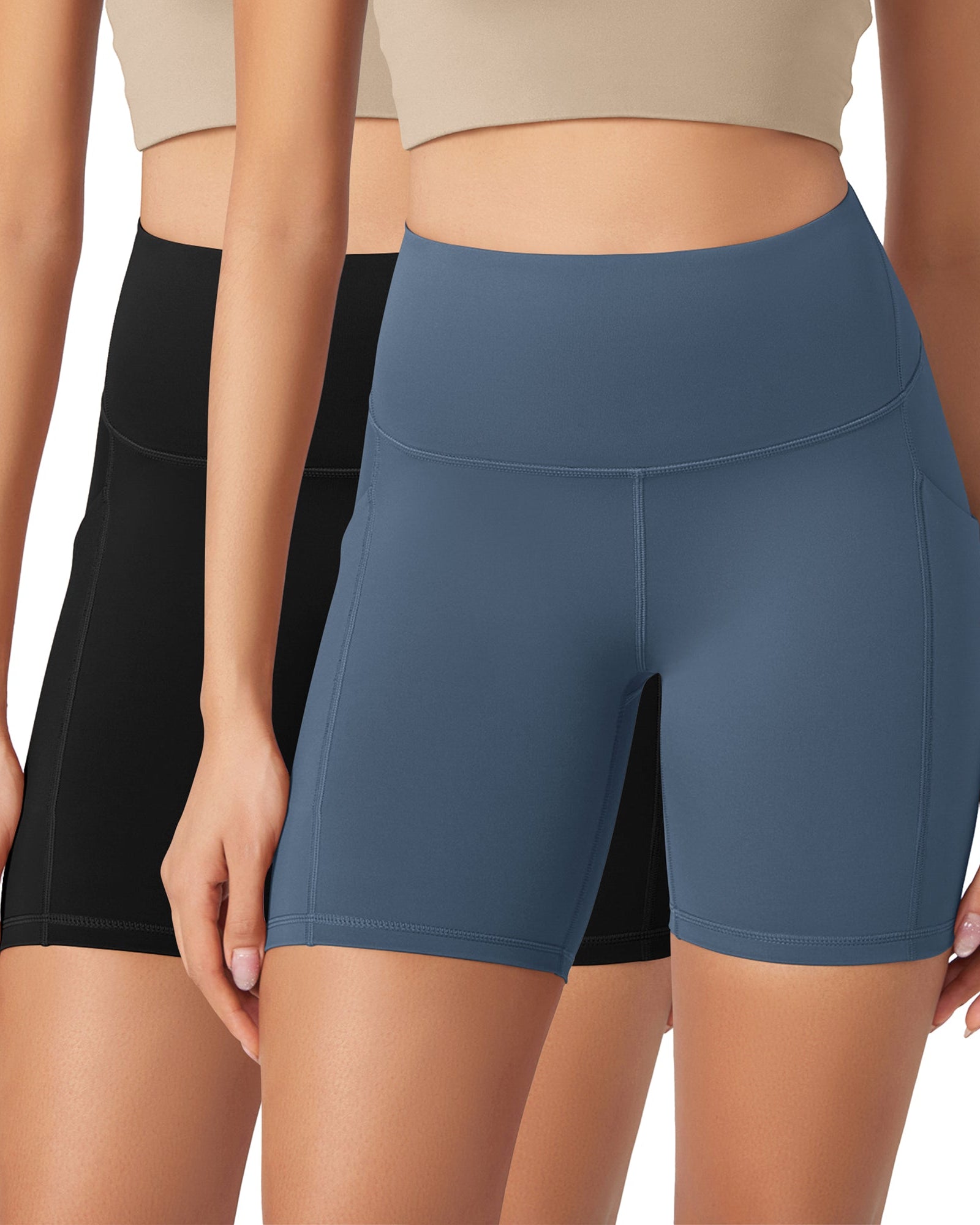 ODLEX 2-Pack 6 Inseam High Waist Workout Athletic Biker Shorts with Pockets - ododos