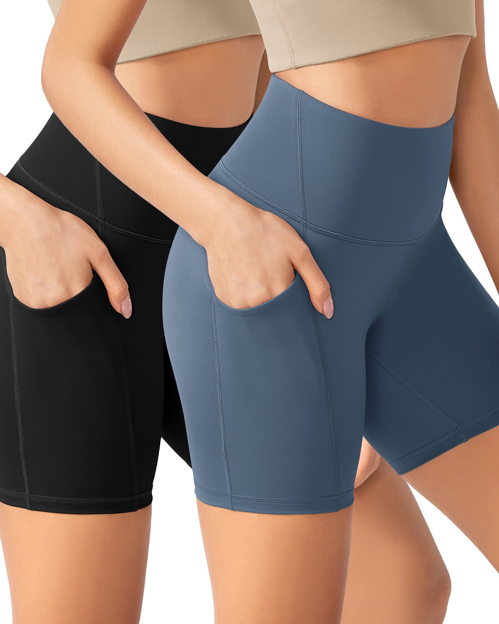 ODLEX 2-Pack 6 Inseam High Waist Workout Athletic Biker Shorts with Pockets Black+Ink Blue - ododos