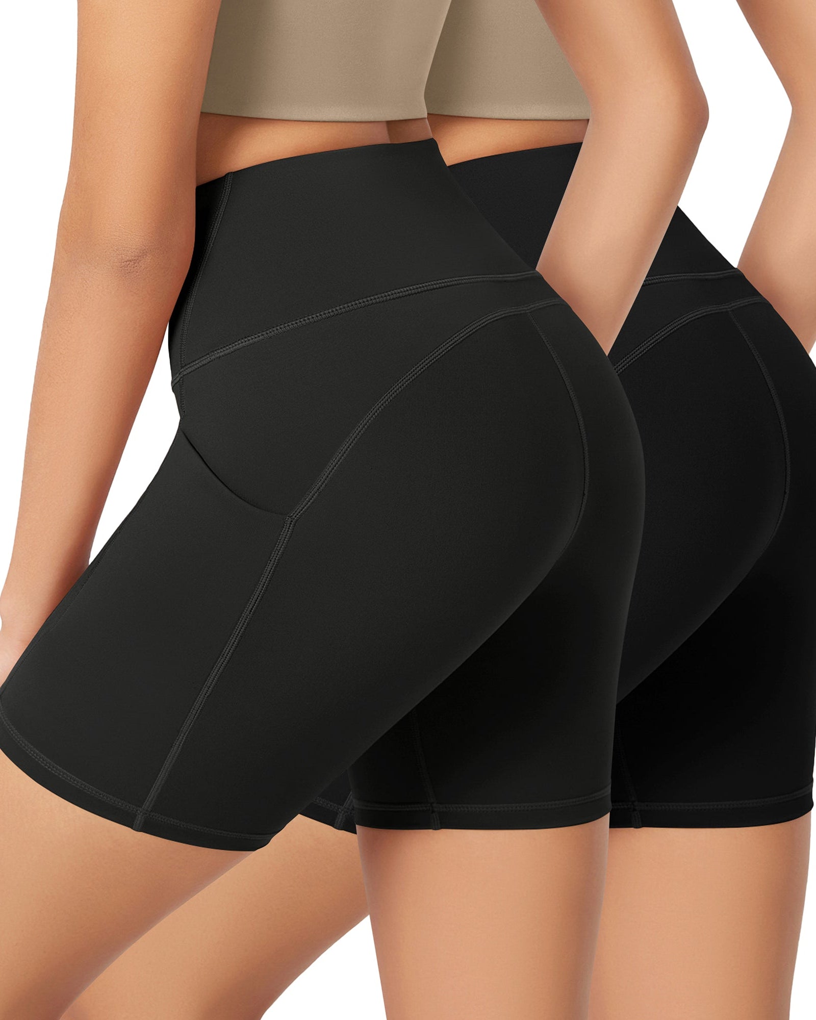 ODLEX 2-Pack 6 Inseam High Waist Workout Athletic Biker Shorts with Pockets - ododos