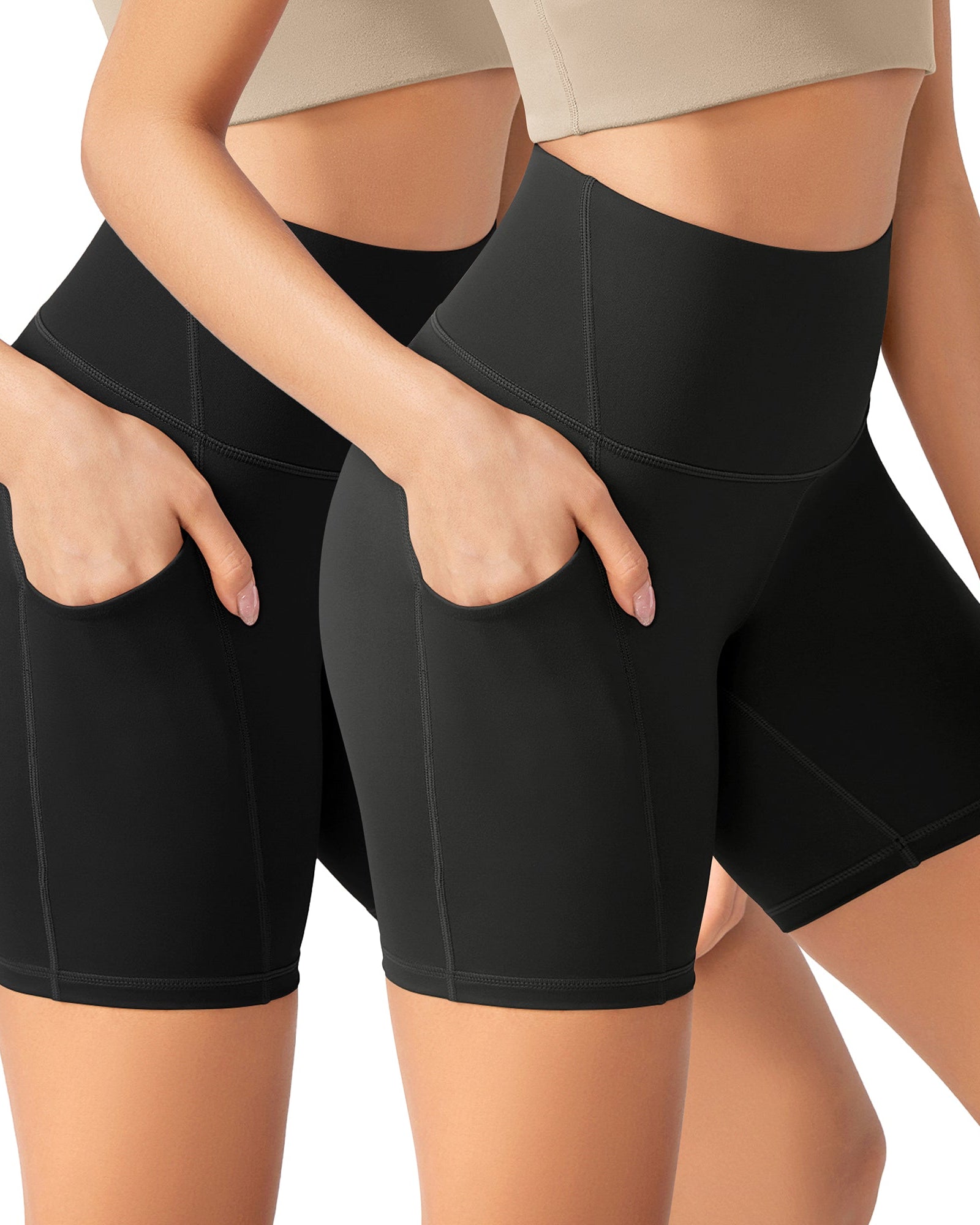 ODLEX 2-Pack 6 Inseam High Waist Workout Athletic Biker Shorts with Pockets Black+onyx Black Grey - ododos