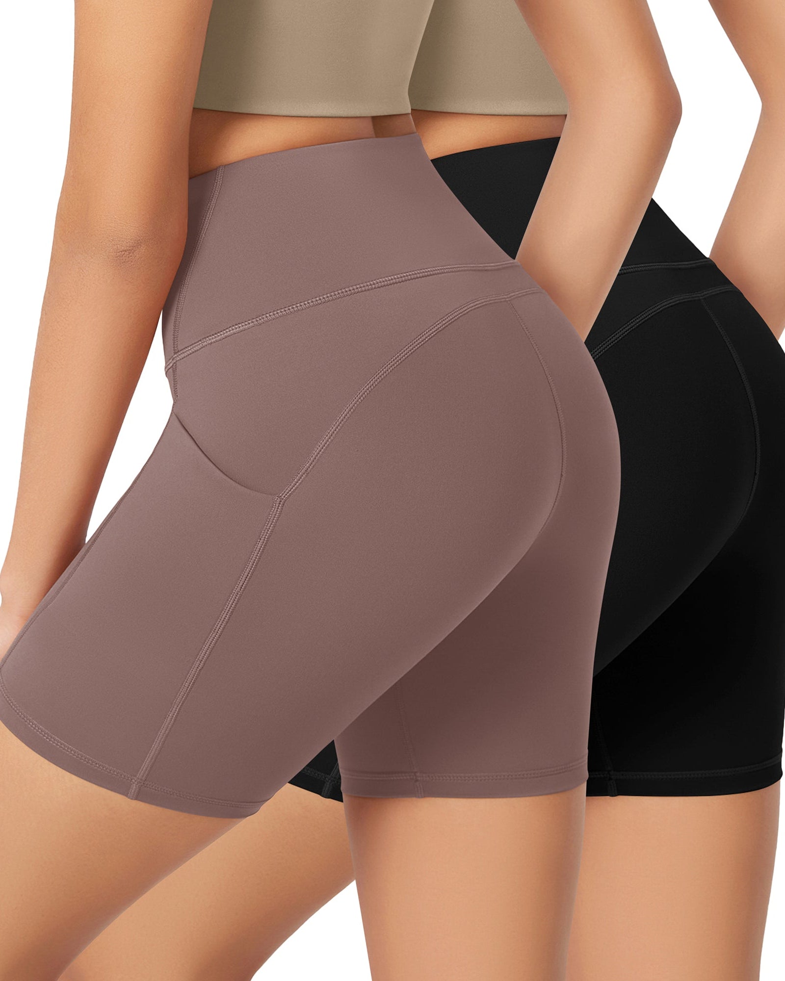 ODLEX 2-Pack 6 Inseam High Waist Workout Athletic Biker Shorts with Pockets - ododos