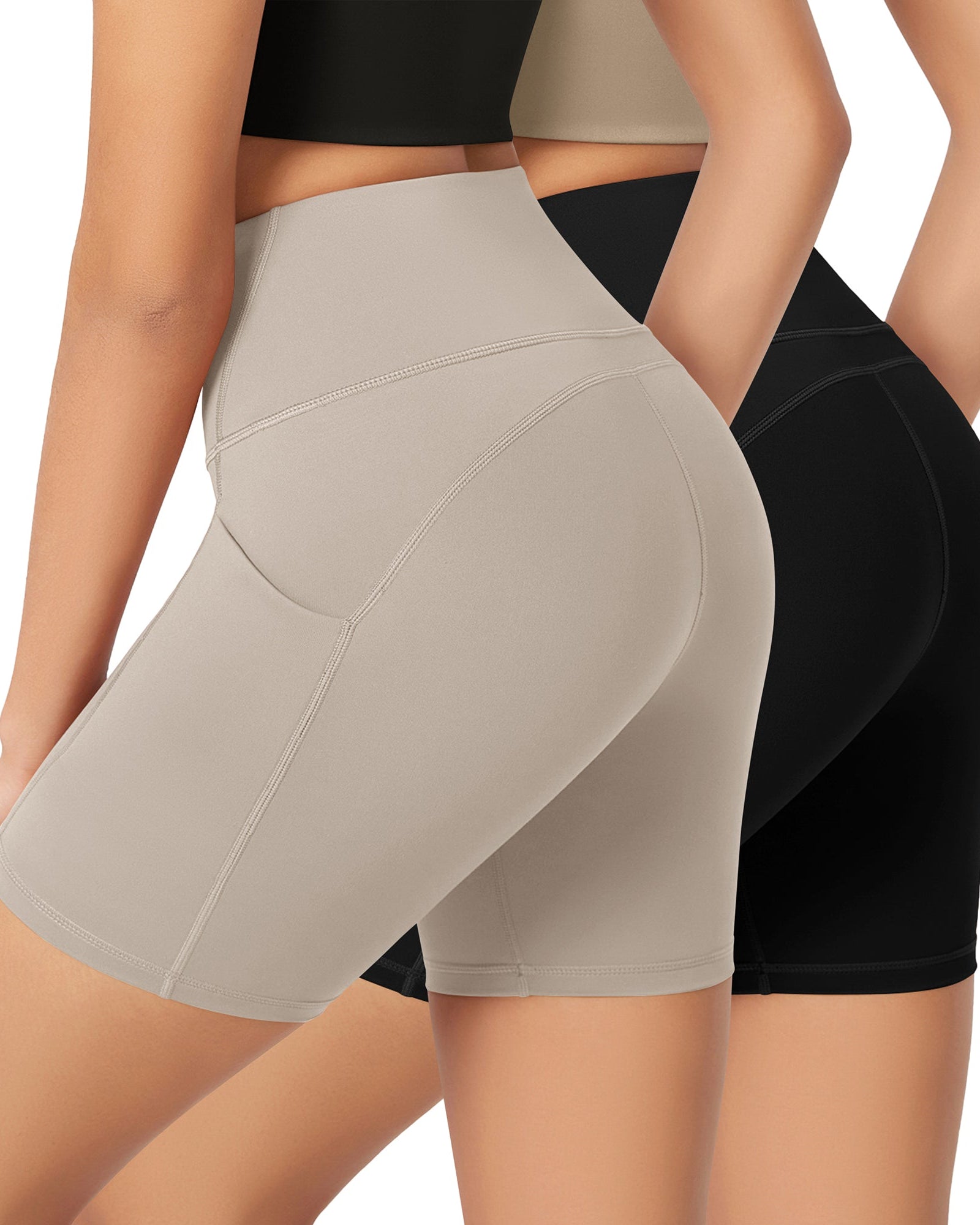 ODLEX 2-Pack 6 Inseam High Waist Workout Athletic Biker Shorts with Pockets - ododos