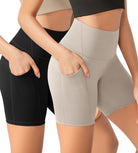 ODLEX 2-Pack 6 Inseam High Waist Workout Athletic Biker Shorts with Pockets Black+Taupe - ododos