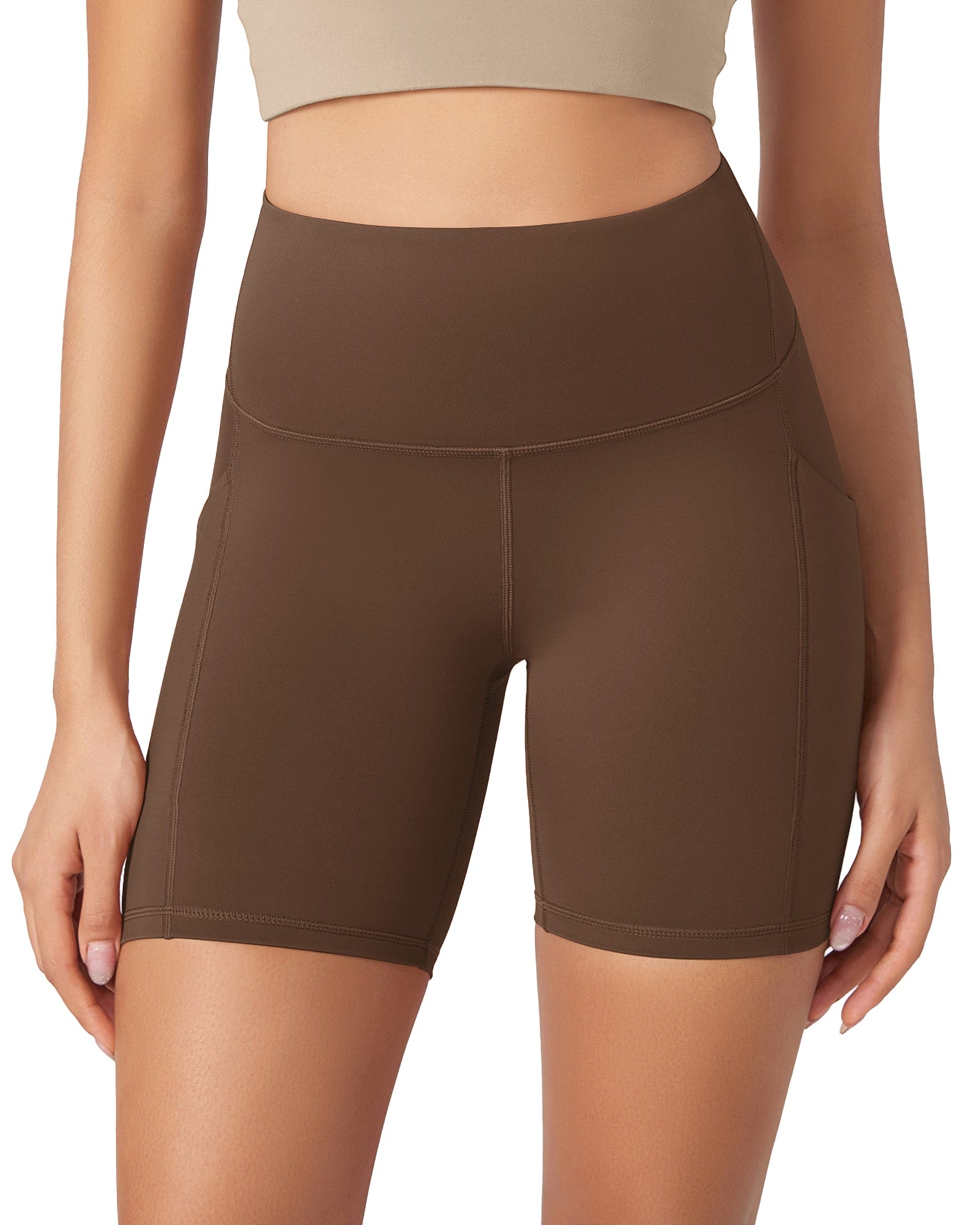 ODLEX 6 Inseam High Waist Workout Athletic Biker Shorts with Pockets Brunette - ododos