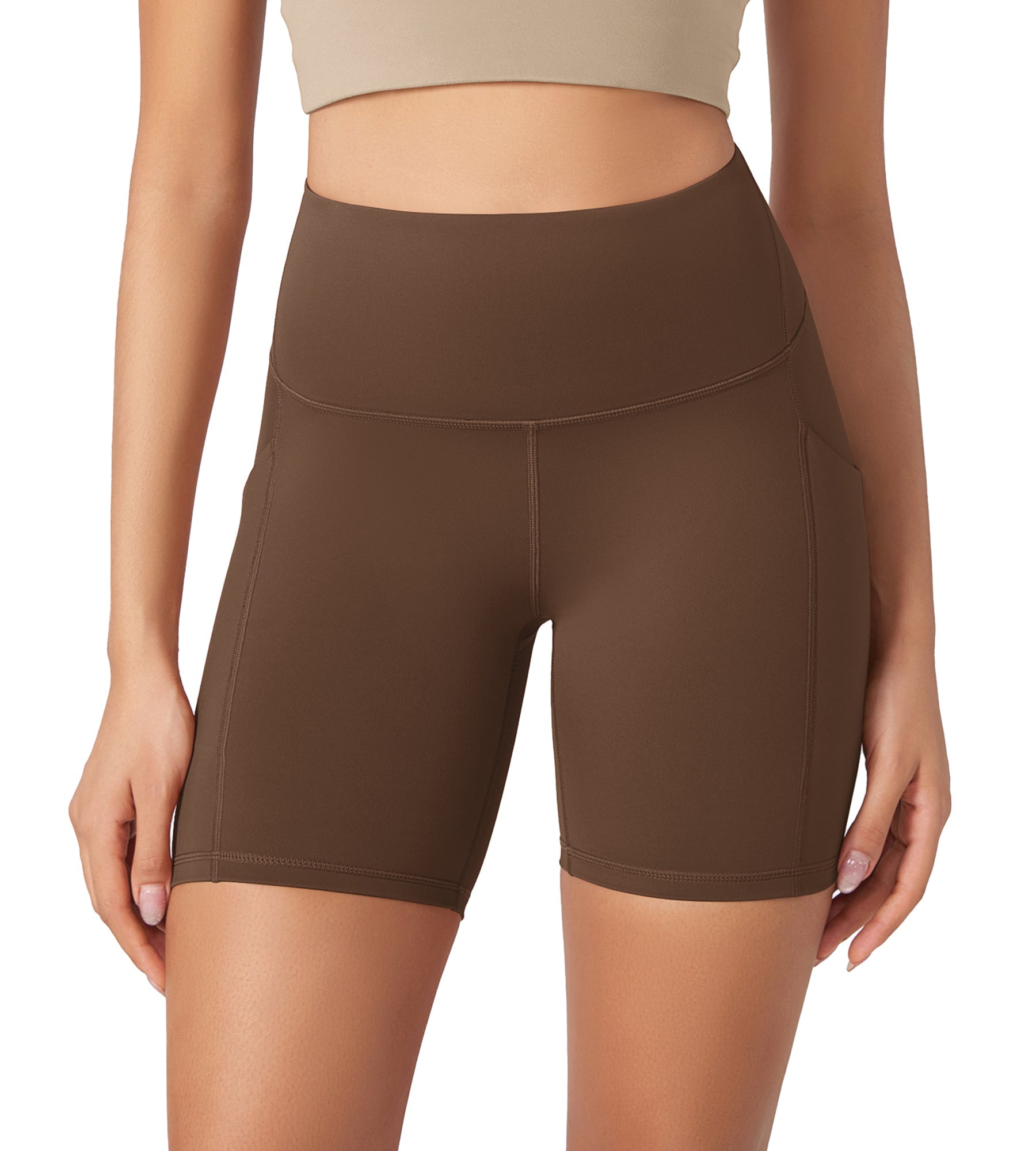 ODLEX 6 Inseam High Waist Workout Athletic Biker Shorts with Pockets Brunette - ododos
