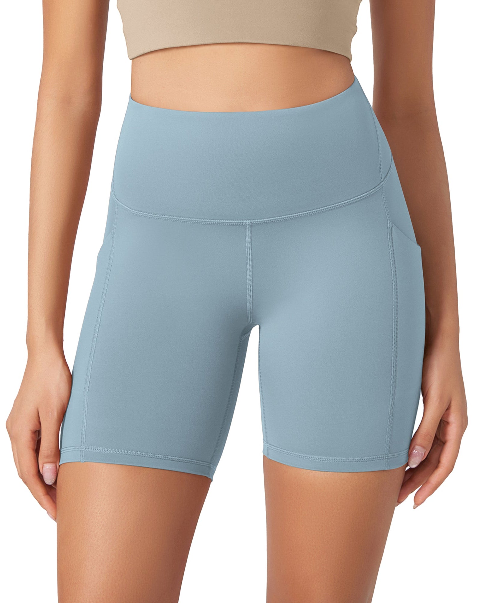 ODLEX 6 Inseam High Waist Workout Athletic Biker Shorts with Pockets Chambray - ododos