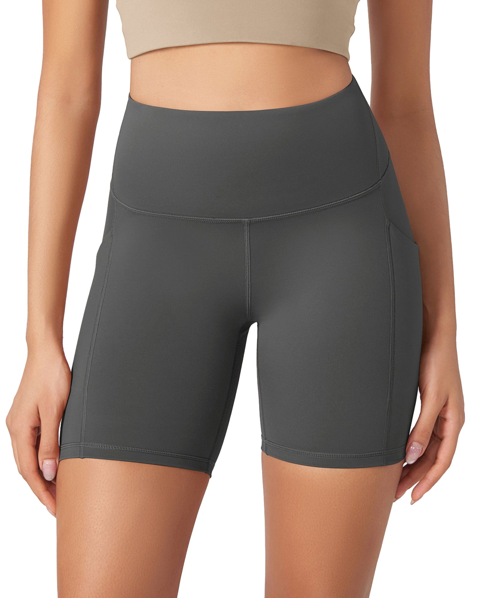 ODLEX 6 Inseam High Waist Workout Athletic Biker Shorts with Pockets Charcoal - ododos