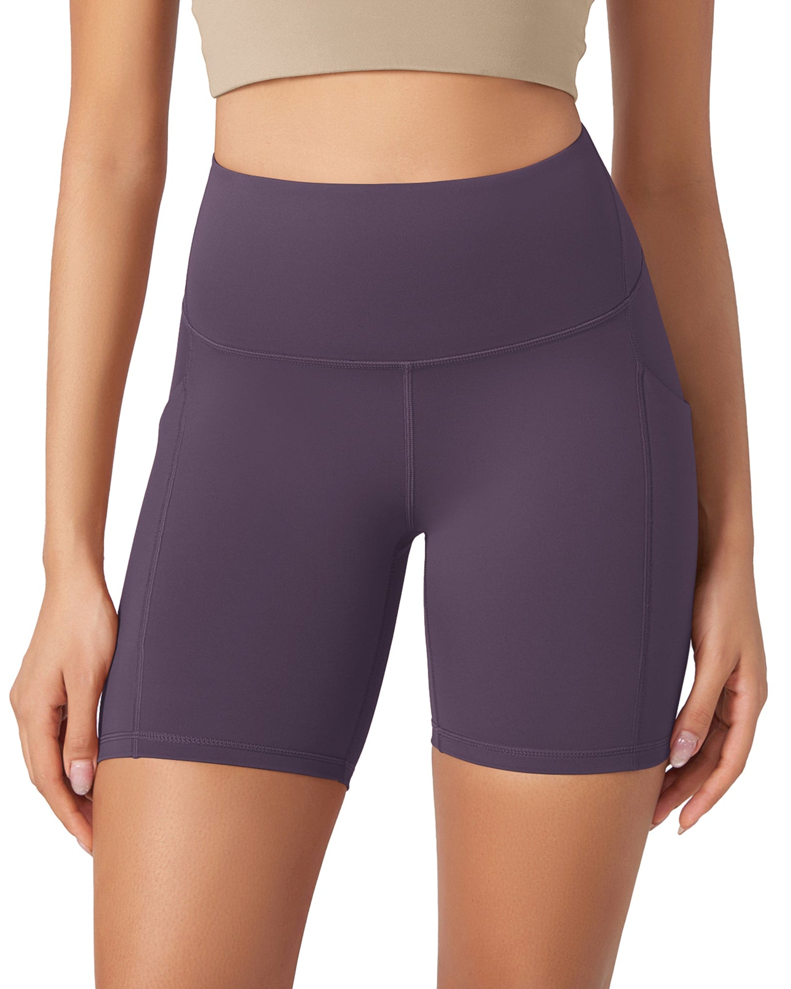 ODLEX 6 Inseam High Waist Workout Athletic Biker Shorts with Pockets Dark Purple - ododos