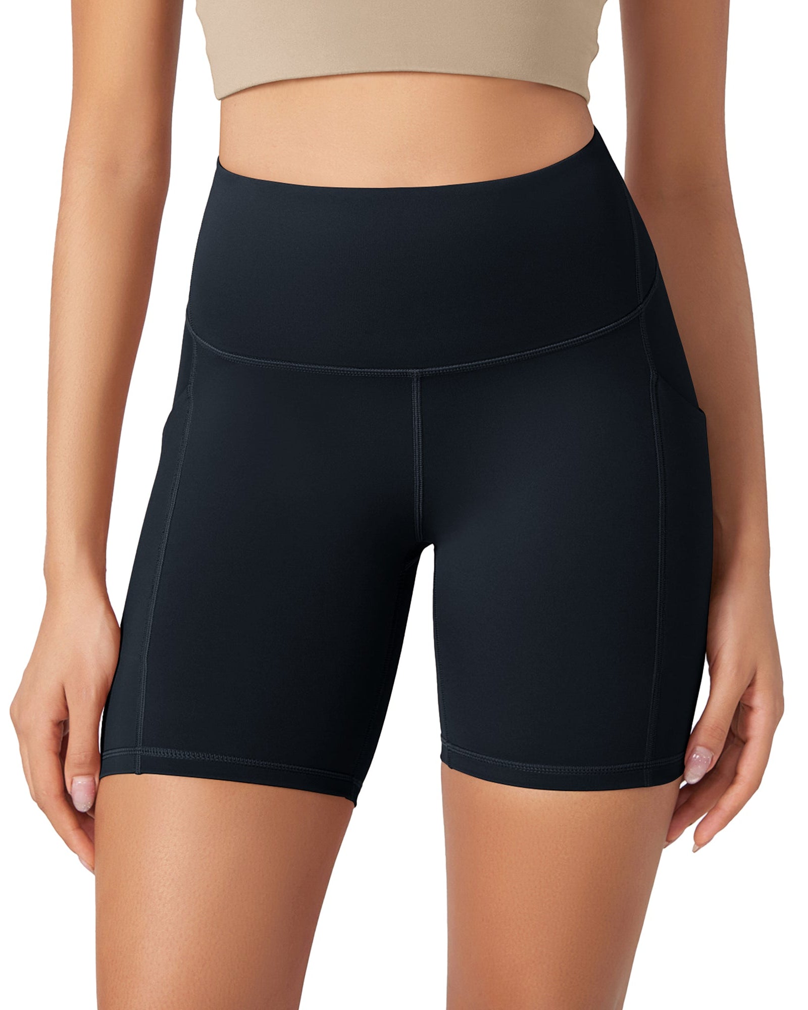 ODLEX 6 Inseam High Waist Workout Athletic Biker Shorts with Pockets Deep Navy - ododos