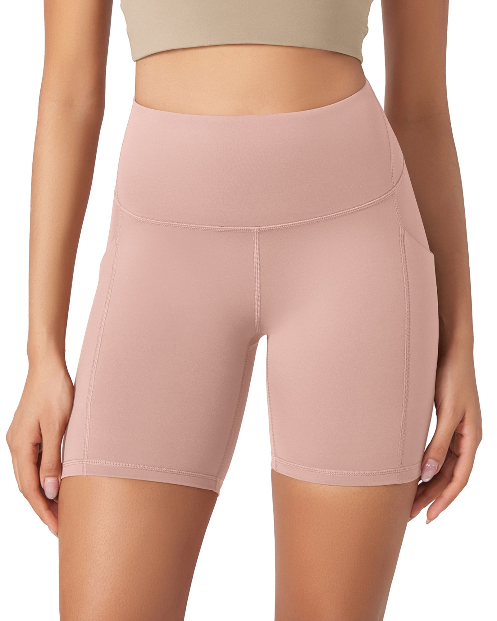 ODLEX 6 Inseam High Waist Workout Athletic Biker Shorts with Pockets Dusty Pink - ododos