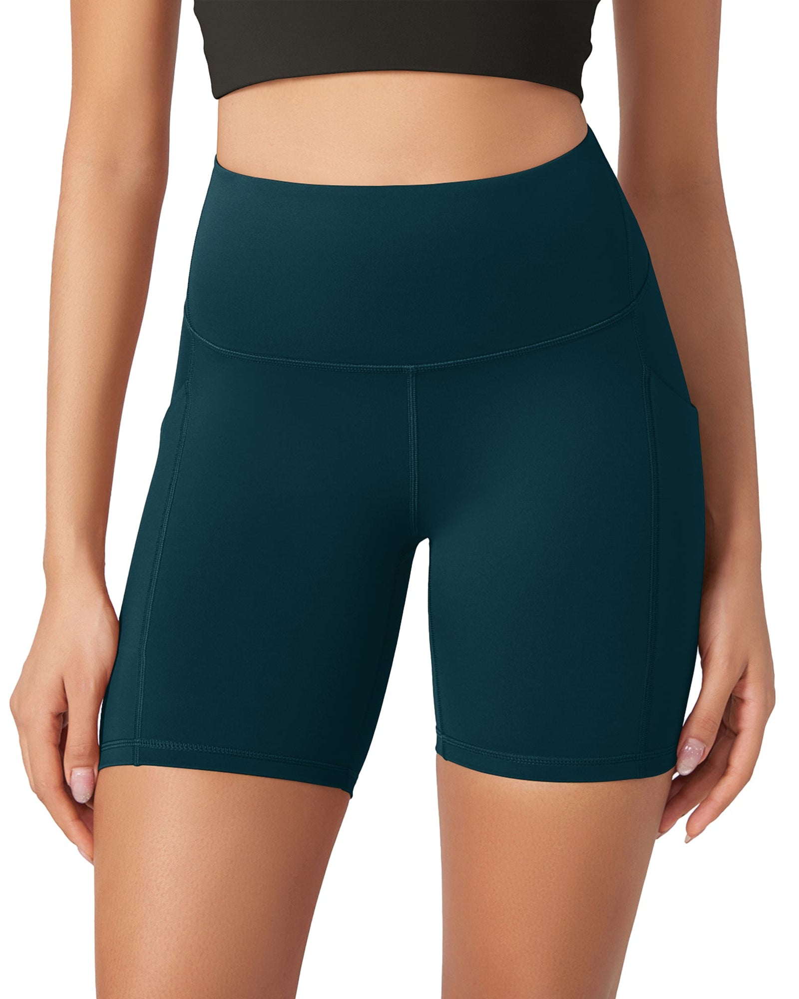 ODLEX 6 Inseam High Waist Workout Athletic Biker Shorts with Pockets Forest Teal - ododos