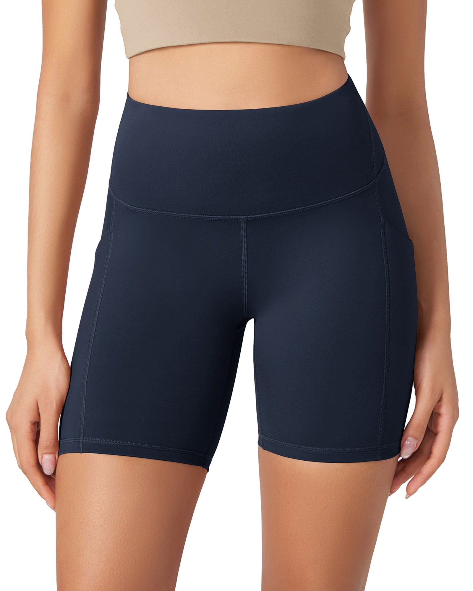 ODLEX 6 Inseam High Waist Workout Athletic Biker Shorts with Pockets Navy - ododos