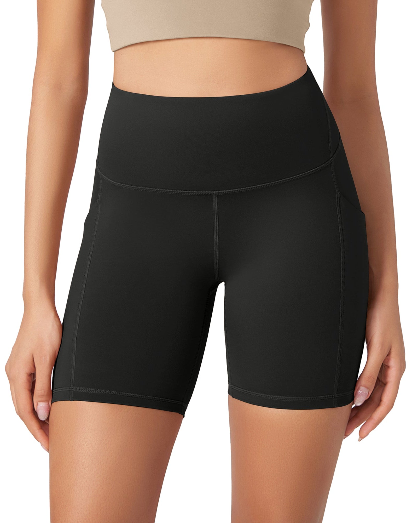 ODLEX 6 Inseam High Waist Workout Athletic Biker Shorts with Pockets Onyx Black Grey - ododos