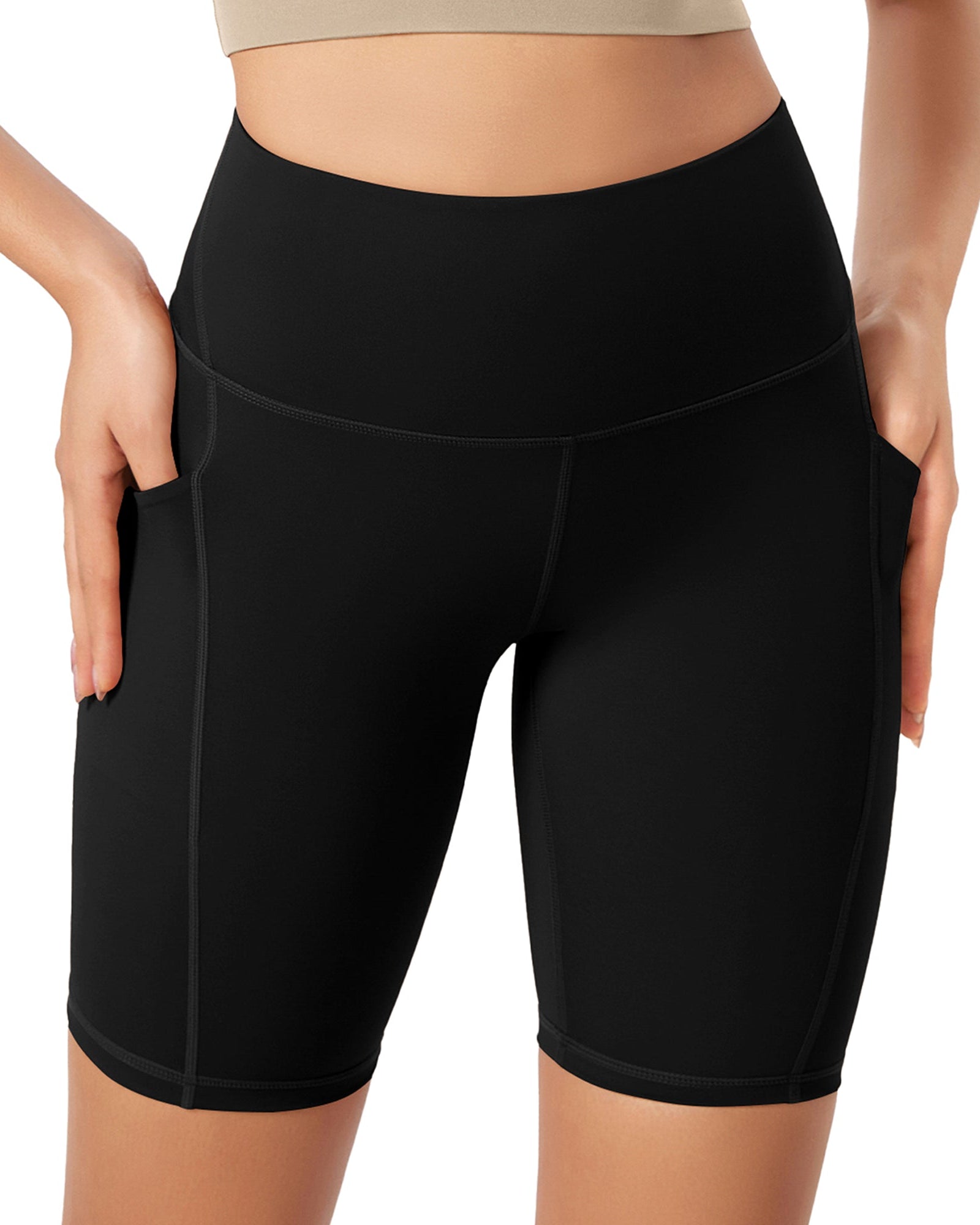 ODLEX 8 Inseam High Waist Workout Athletic Biker Shorts with Pockets Black - ododos