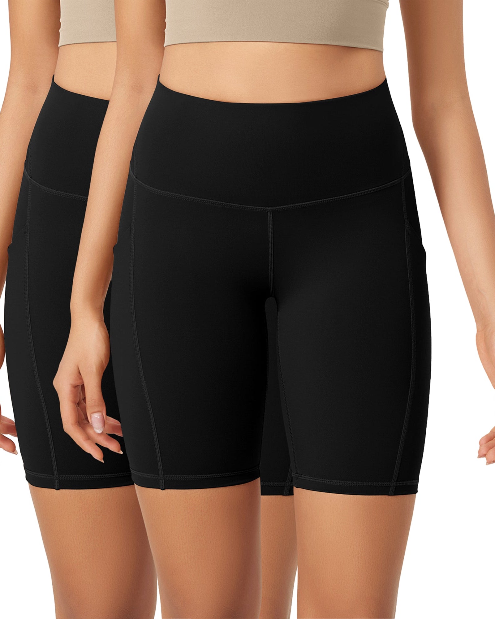 ODLEX 2-Pack 8 Inseam High Waist Workout Athletic Biker Shorts with Pockets Black+Black - ododos