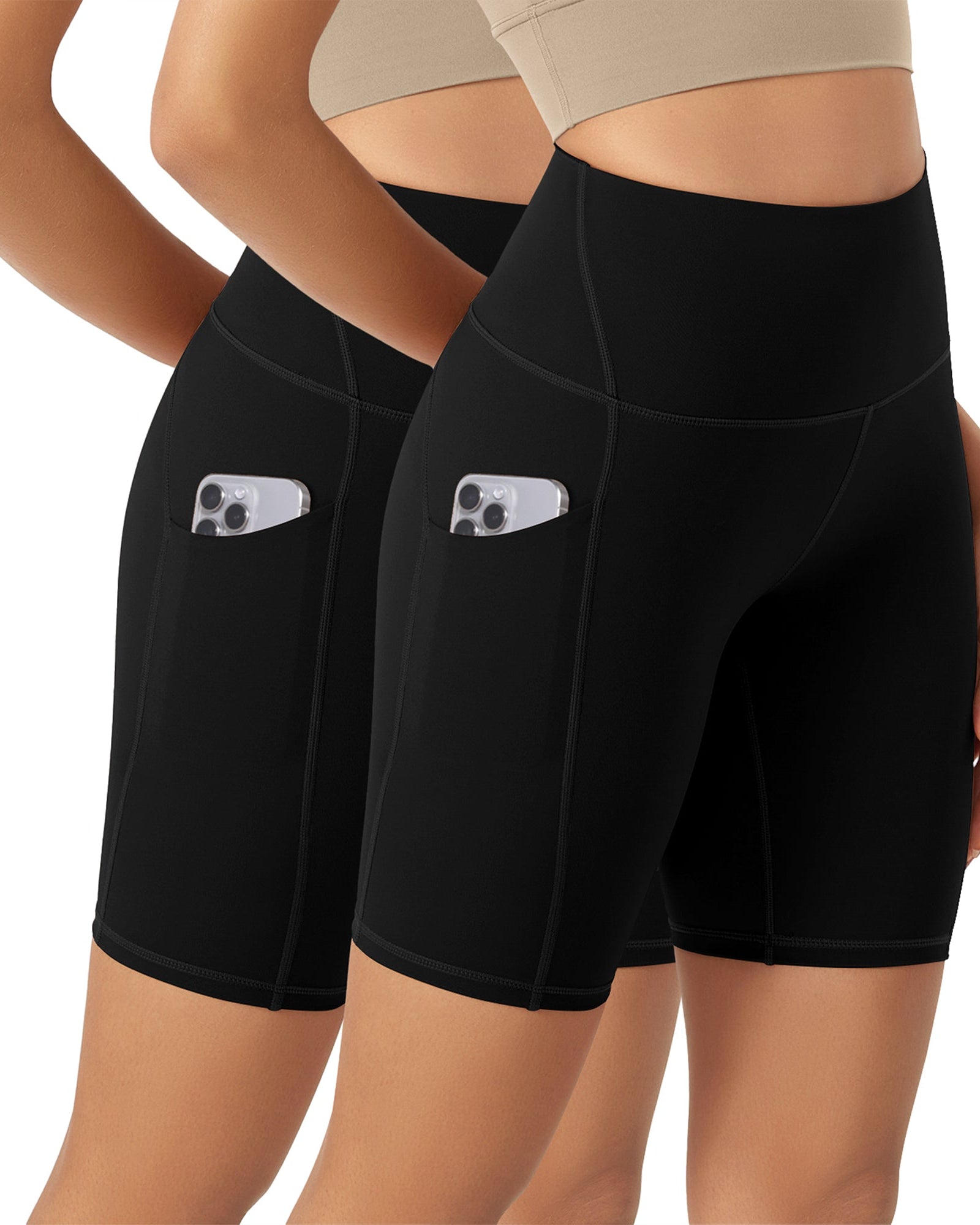 ODLEX 2-Pack 8 Inseam High Waist Workout Athletic Biker Shorts with Pockets - ododos