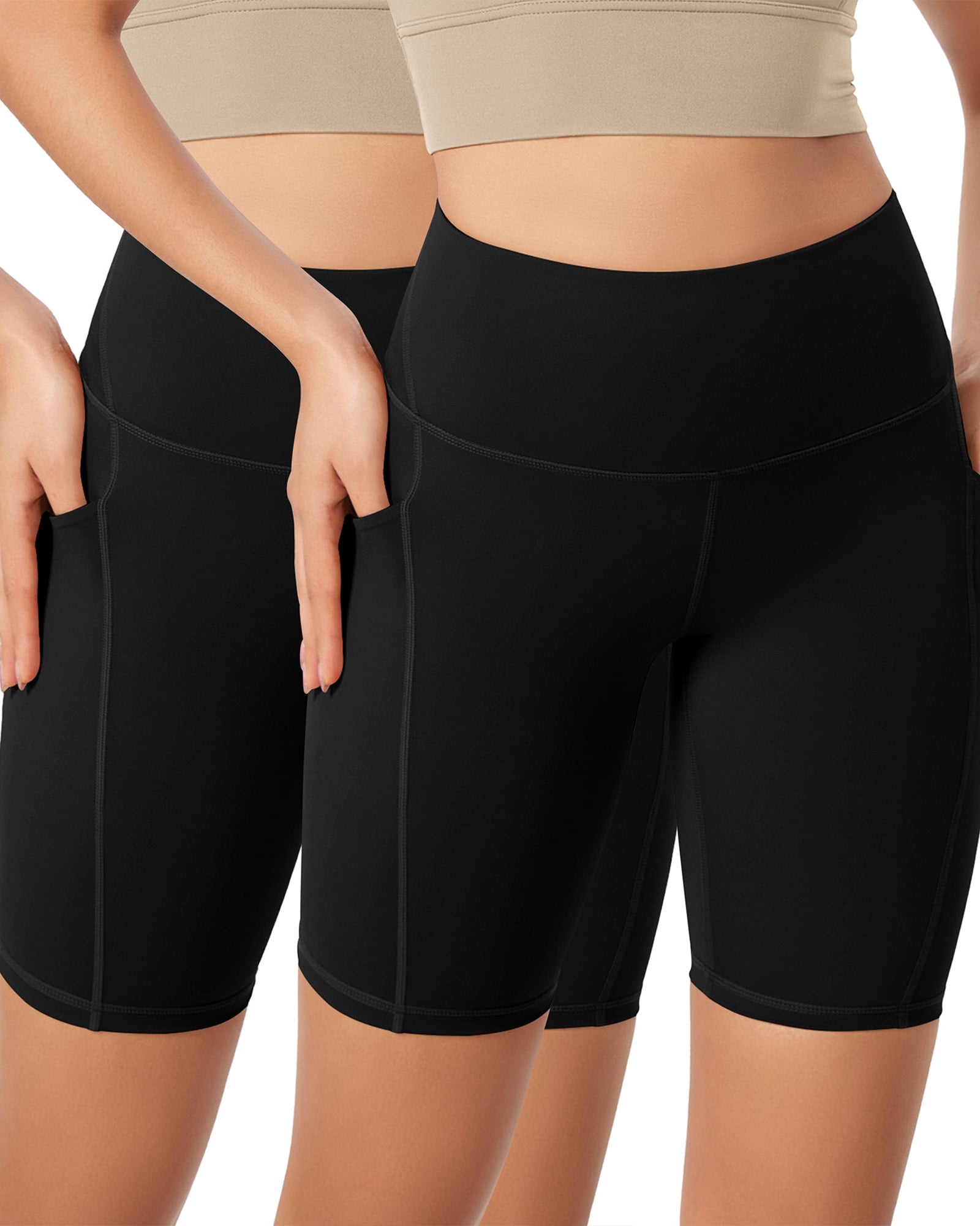 ODLEX 2-Pack 8 Inseam High Waist Workout Athletic Biker Shorts with Pockets - ododos