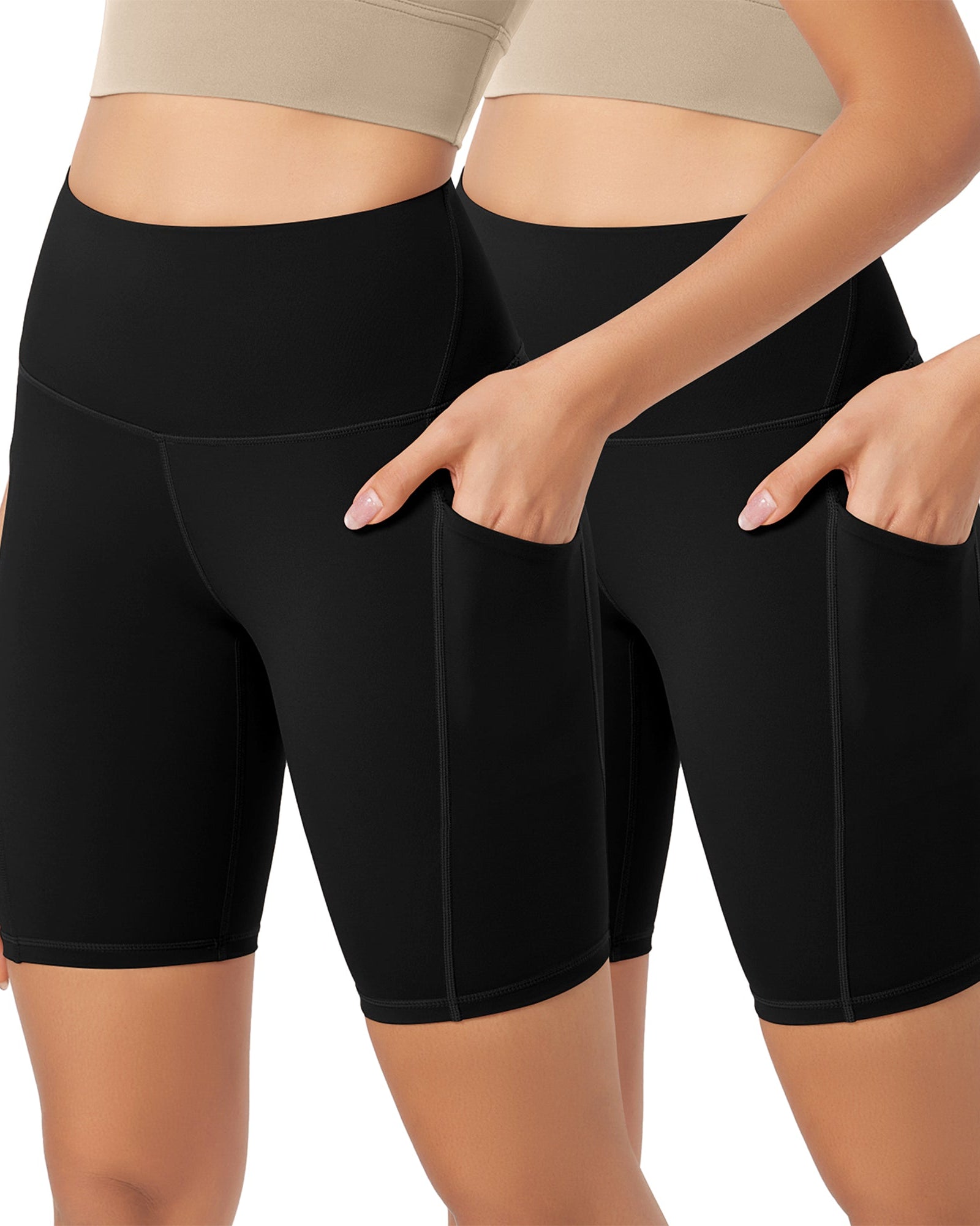 ODLEX 2-Pack 8 Inseam High Waist Workout Athletic Biker Shorts with Pockets - ododos