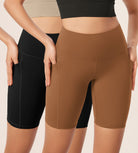 ODLEX 2-Pack 8 Inseam High Waist Workout Athletic Biker Shorts with Pockets Black+Caramel - ododos