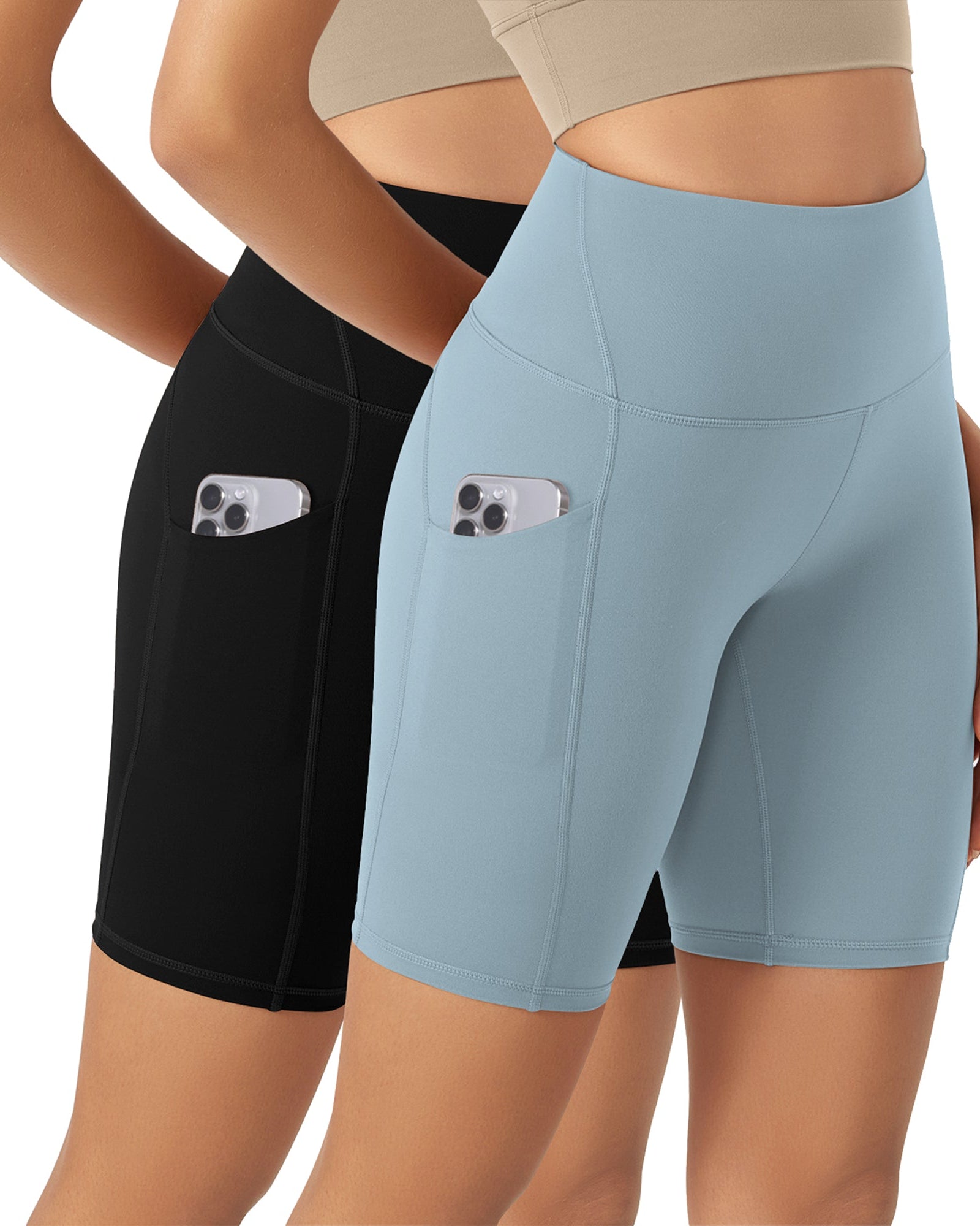 ODLEX 2-Pack 8 Inseam High Waist Workout Athletic Biker Shorts with Pockets - ododos
