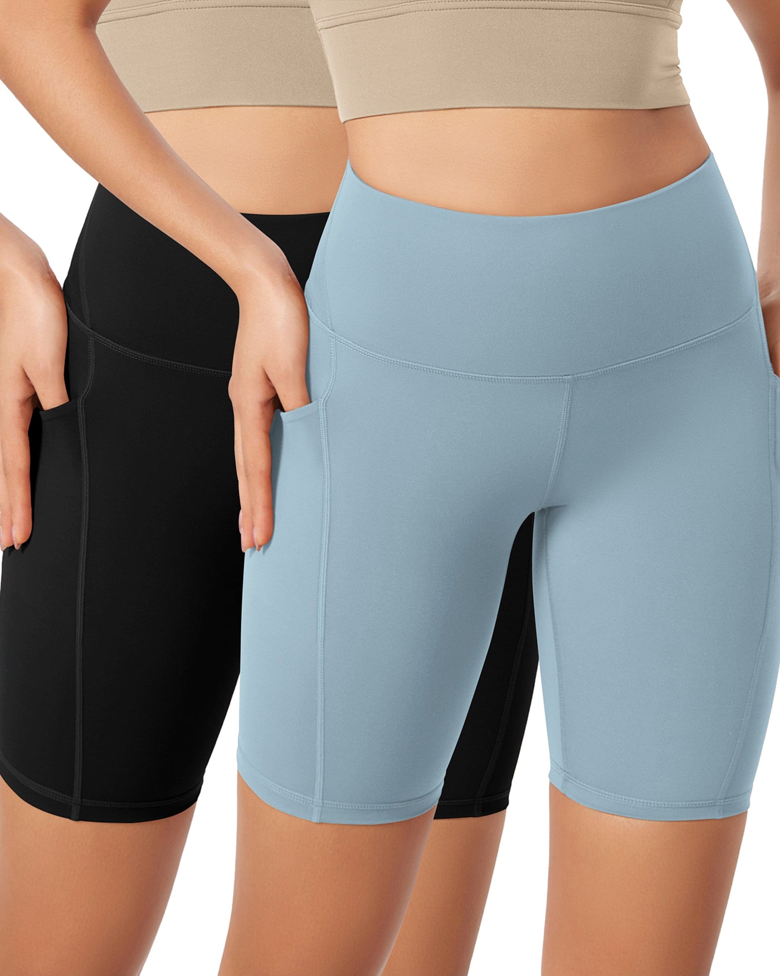 ODLEX 2-Pack 8 Inseam High Waist Workout Athletic Biker Shorts with Pockets Black+chambray - ododos