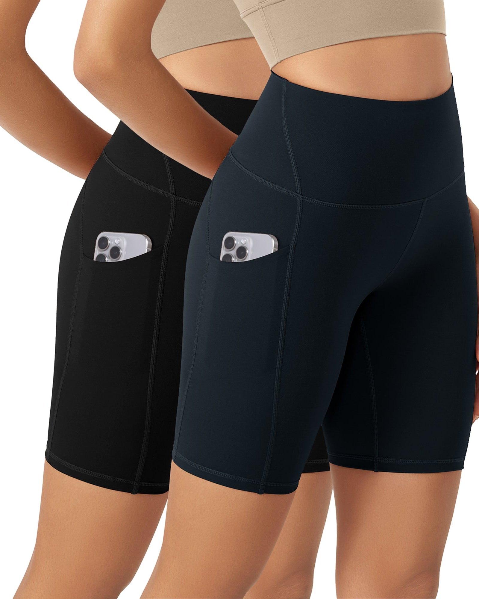 ODLEX 2-Pack 8 Inseam High Waist Workout Athletic Biker Shorts with Pockets - ododos