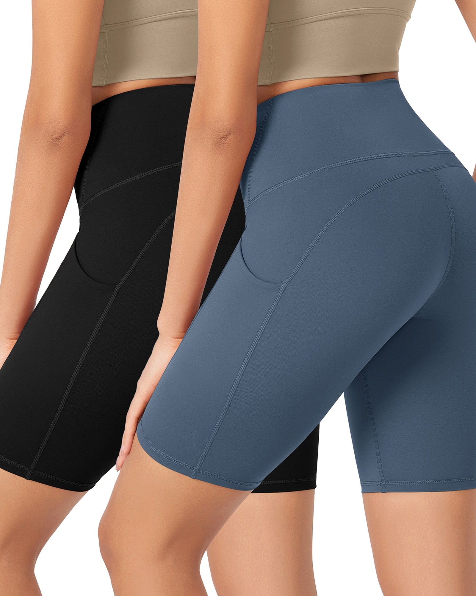 ODLEX 2-Pack 8 Inseam High Waist Workout Athletic Biker Shorts with Pockets - ododos