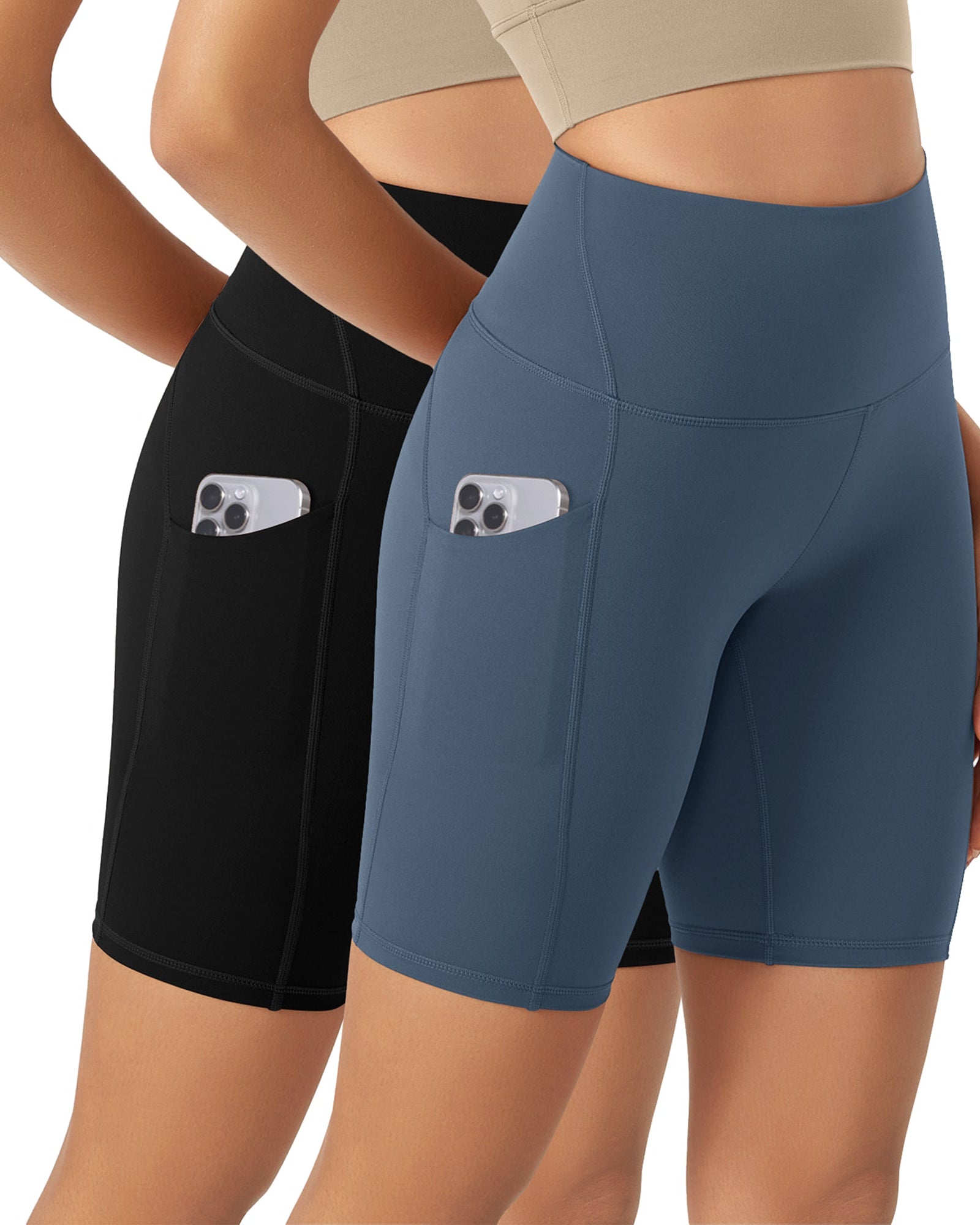 ODLEX 2-Pack 8 Inseam High Waist Workout Athletic Biker Shorts with Pockets - ododos