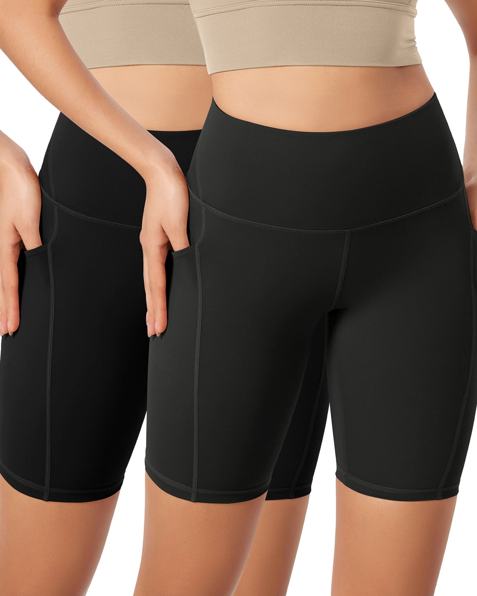 ODLEX 2-Pack 8 Inseam High Waist Workout Athletic Biker Shorts with Pockets Black+onyx Black Grey - ododos