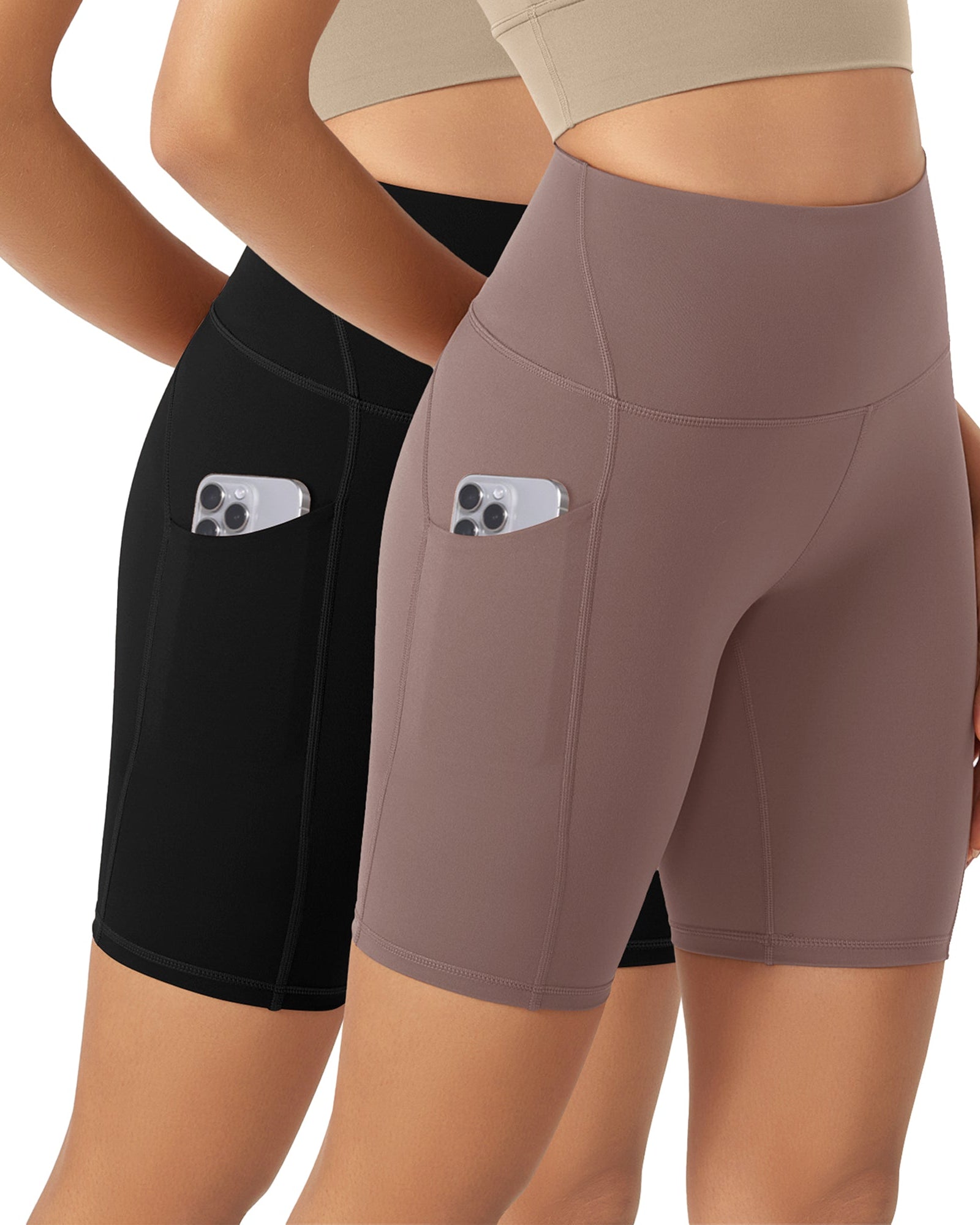 ODLEX 2-Pack 8 Inseam High Waist Workout Athletic Biker Shorts with Pockets - ododos
