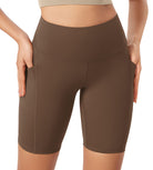 ODLEX 8 Inseam High Waist Workout Athletic Biker Shorts with Pockets Brunette - ododos