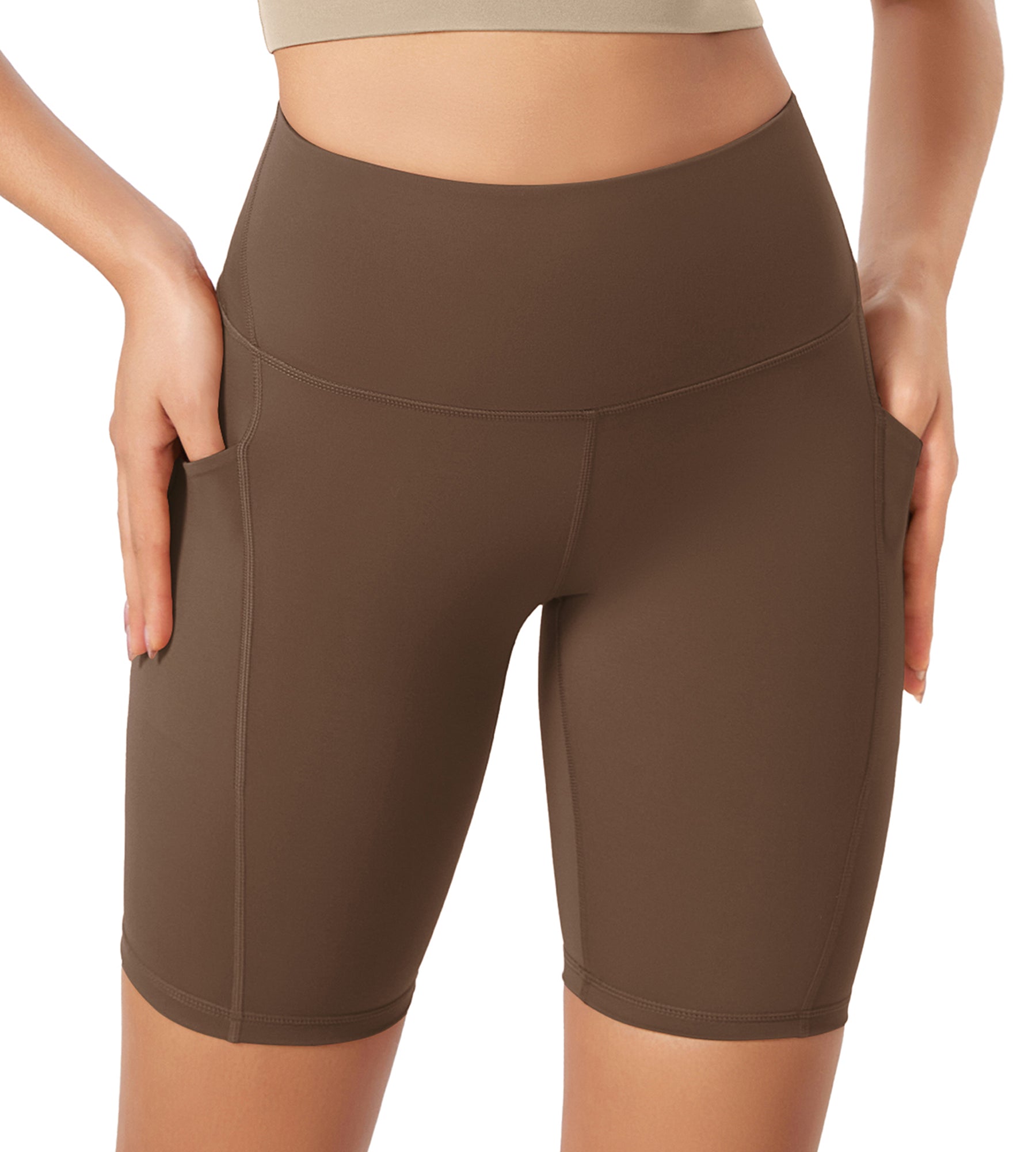 ODLEX 8 Inseam High Waist Workout Athletic Biker Shorts with Pockets Brunette - ododos