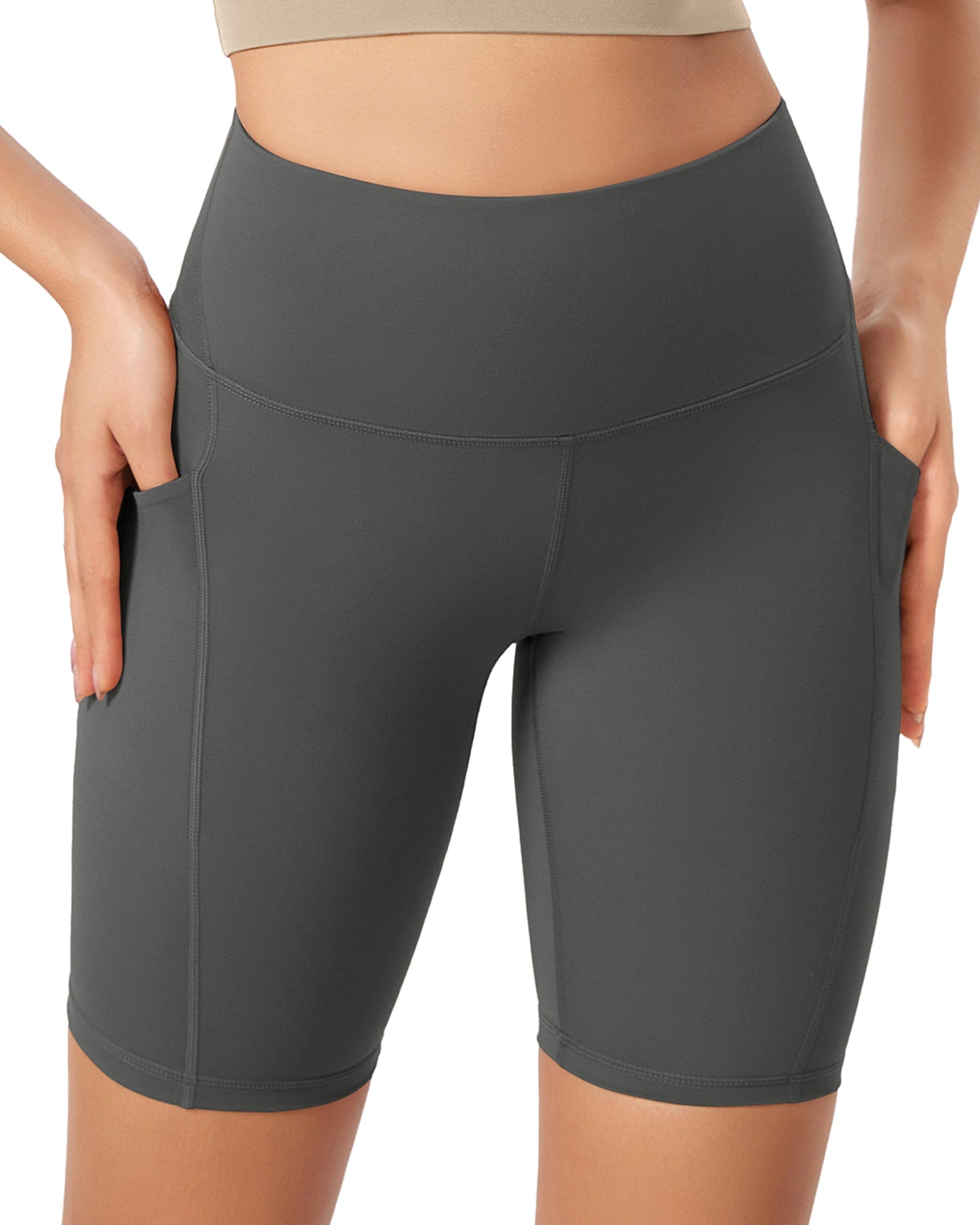 ODLEX 8 Inseam High Waist Workout Athletic Biker Shorts with Pockets Charcoal - ododos
