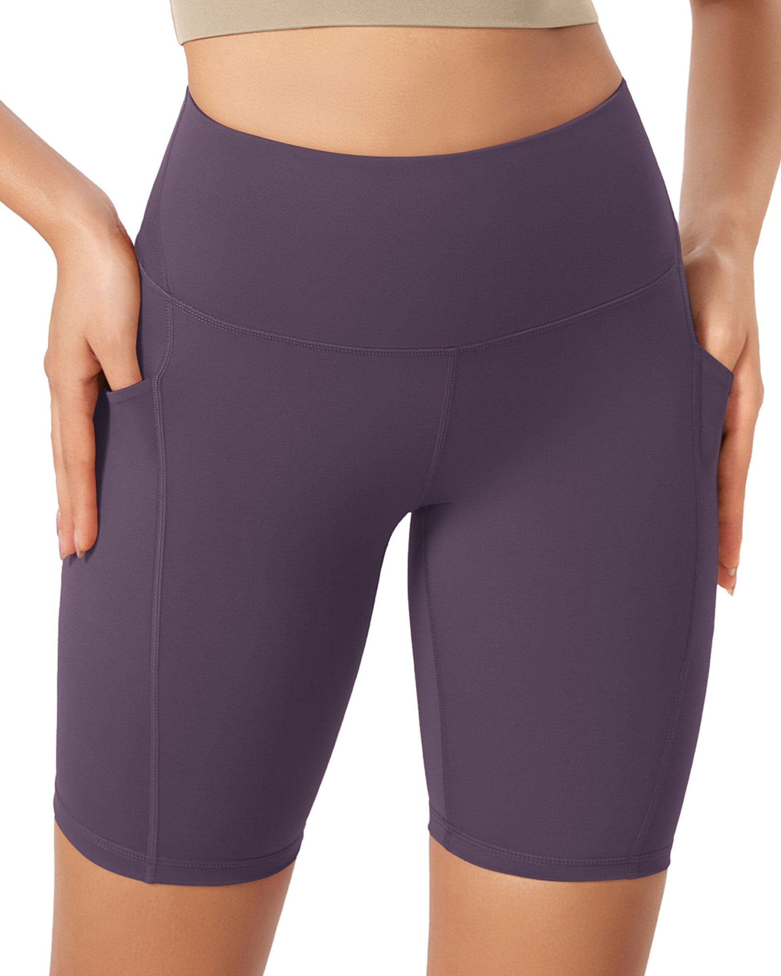 ODLEX 8 Inseam High Waist Workout Athletic Biker Shorts with Pockets Dark Purple - ododos