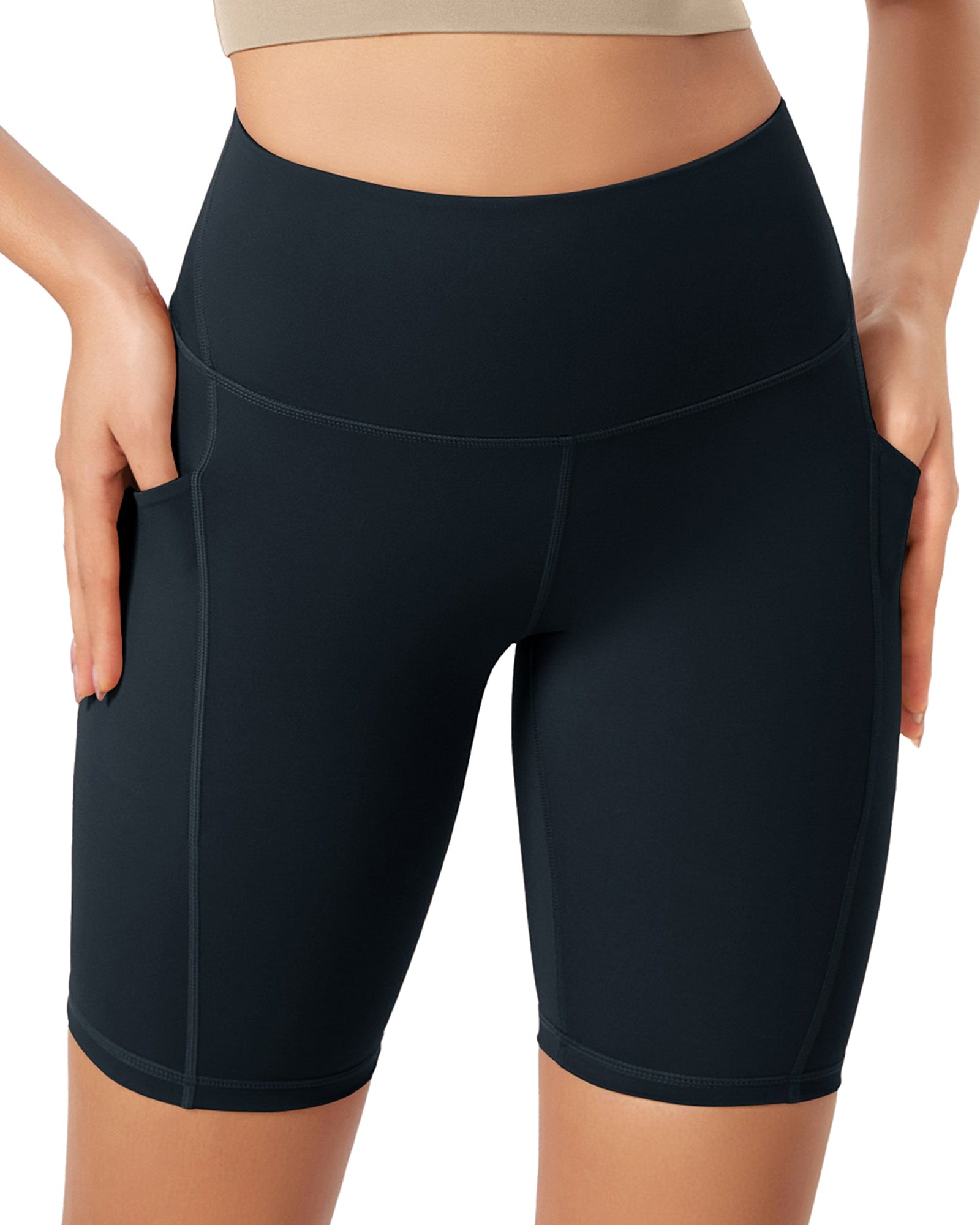 ODLEX 8 Inseam High Waist Workout Athletic Biker Shorts with Pockets Deep Navy - ododos