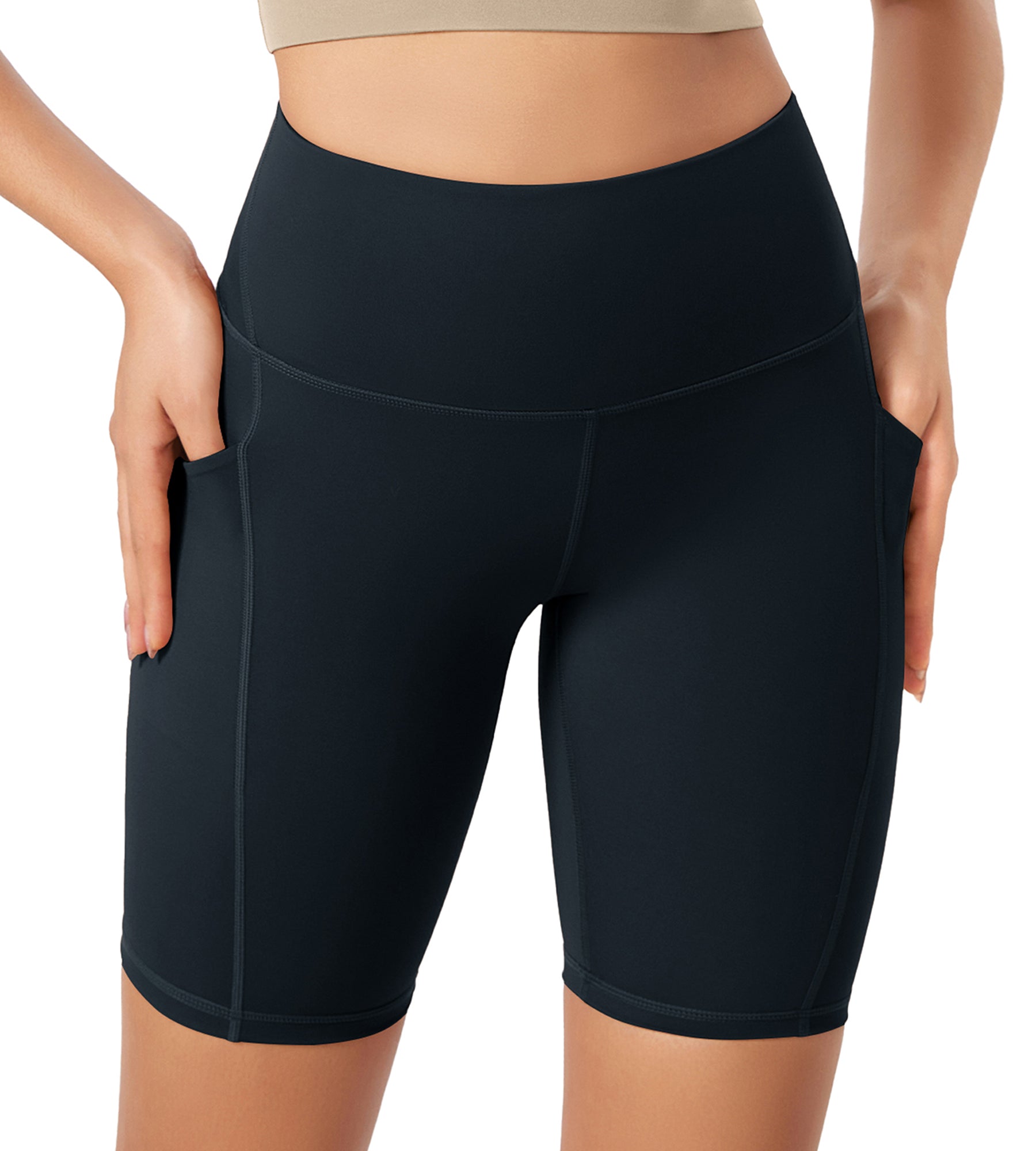 ODLEX 8 Inseam High Waist Workout Athletic Biker Shorts with Pockets Deep Navy - ododos
