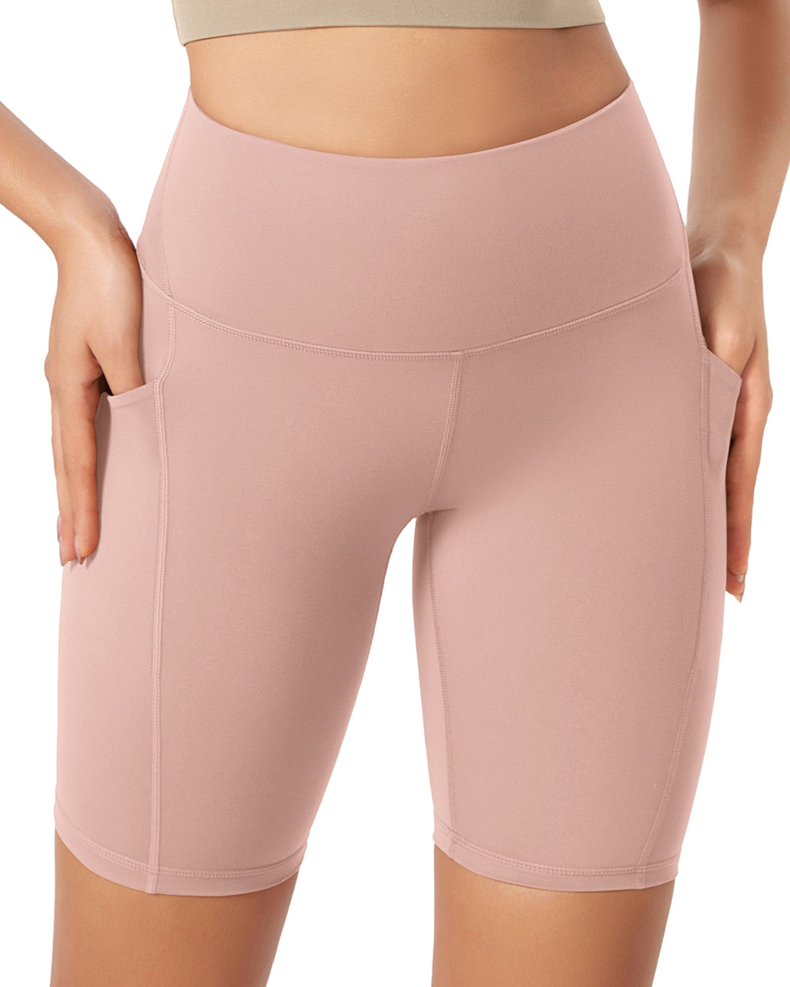 ODLEX 8 Inseam High Waist Workout Athletic Biker Shorts with Pockets Dusty Pink - ododos
